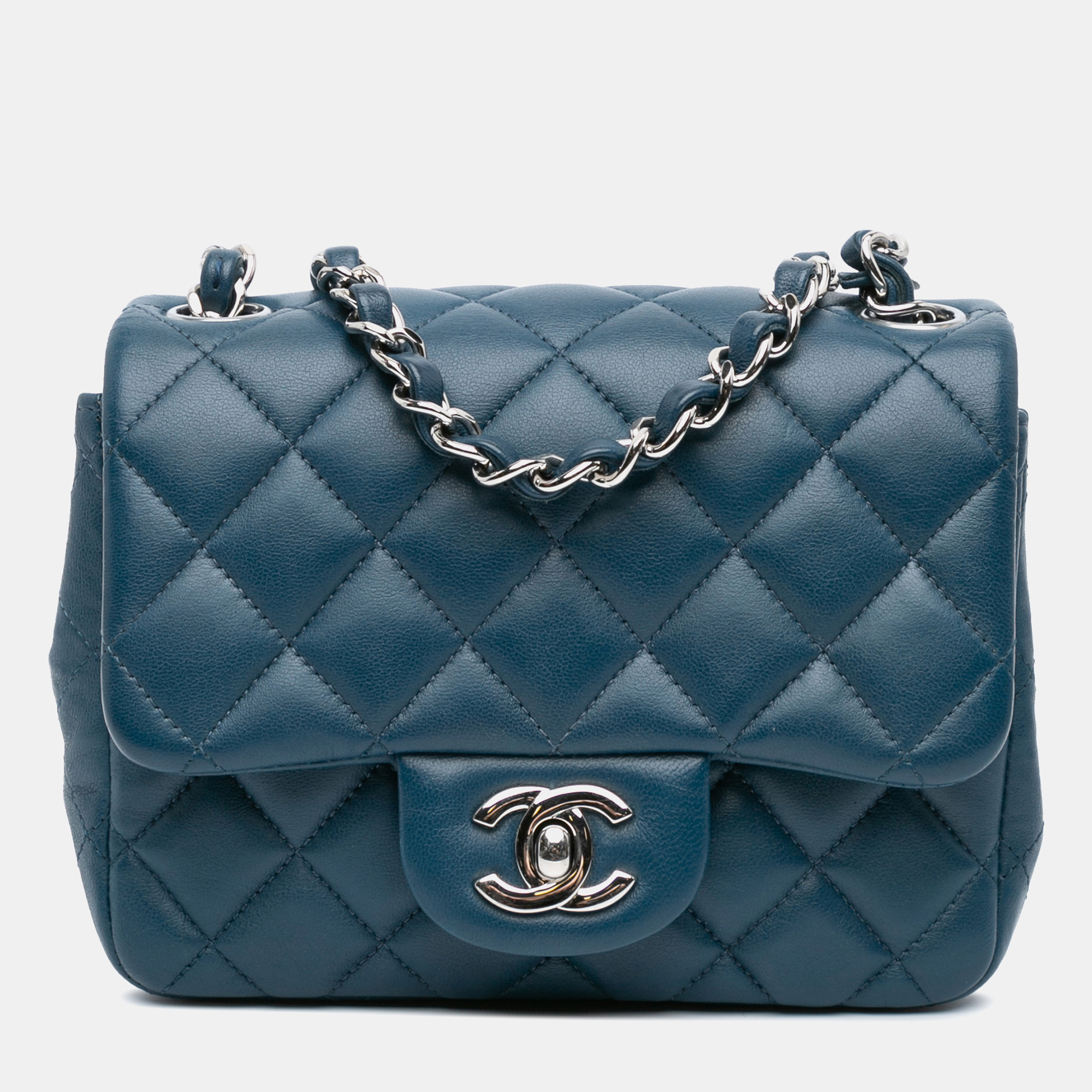 

Chanel Blue Mini Square Classic Lambskin Single Flap