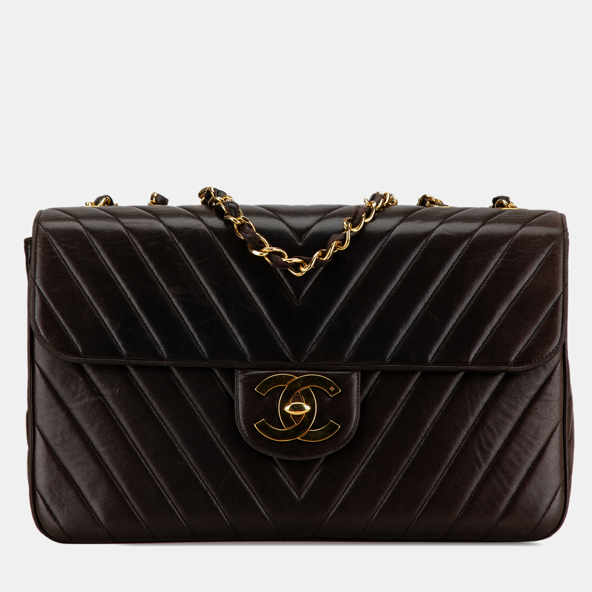 

Chanel Brown Maxi  Chevron Lambskin Single Flap