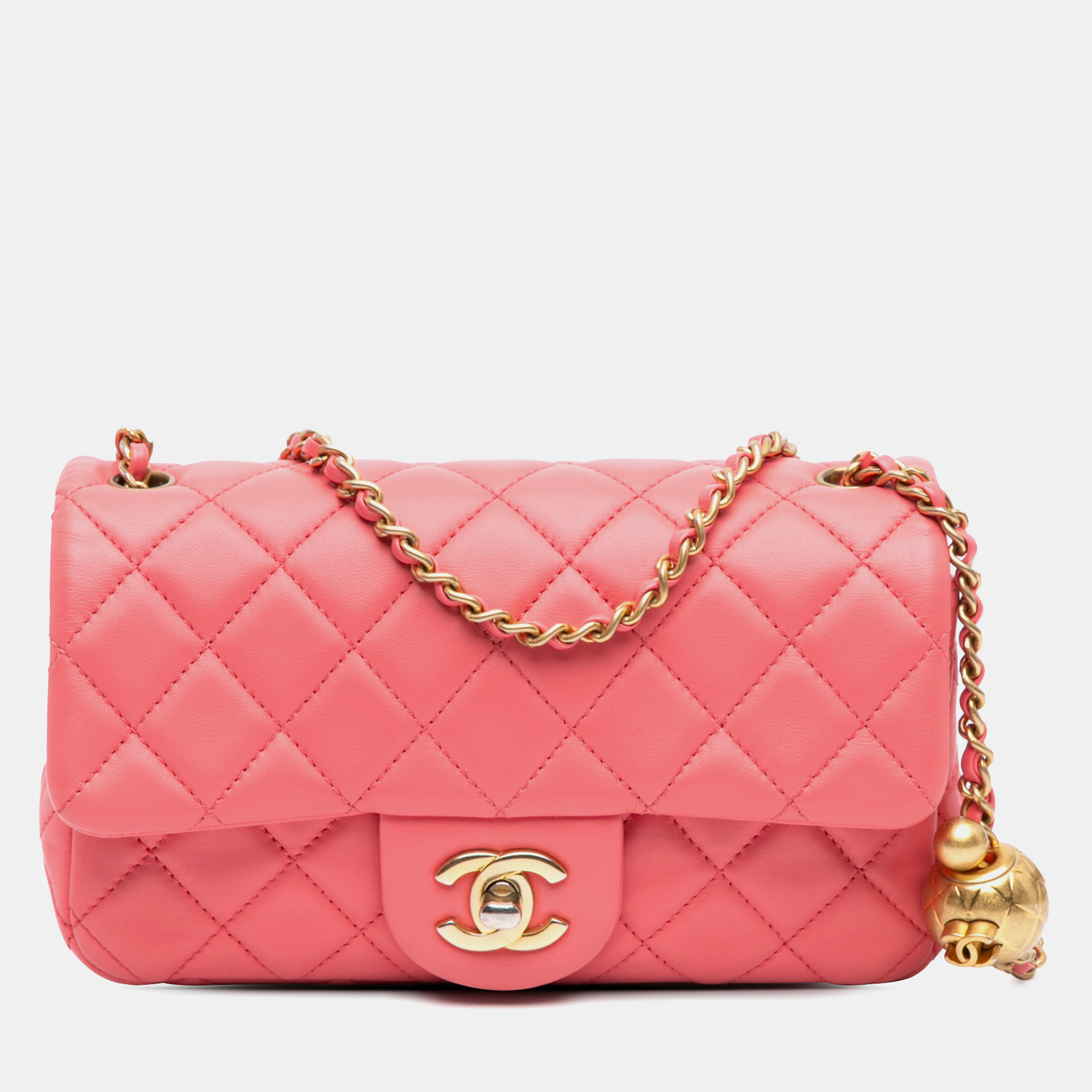 

Chanel Pink Mini Rectangular Classic Lambskin Pearl Crush Single Flap