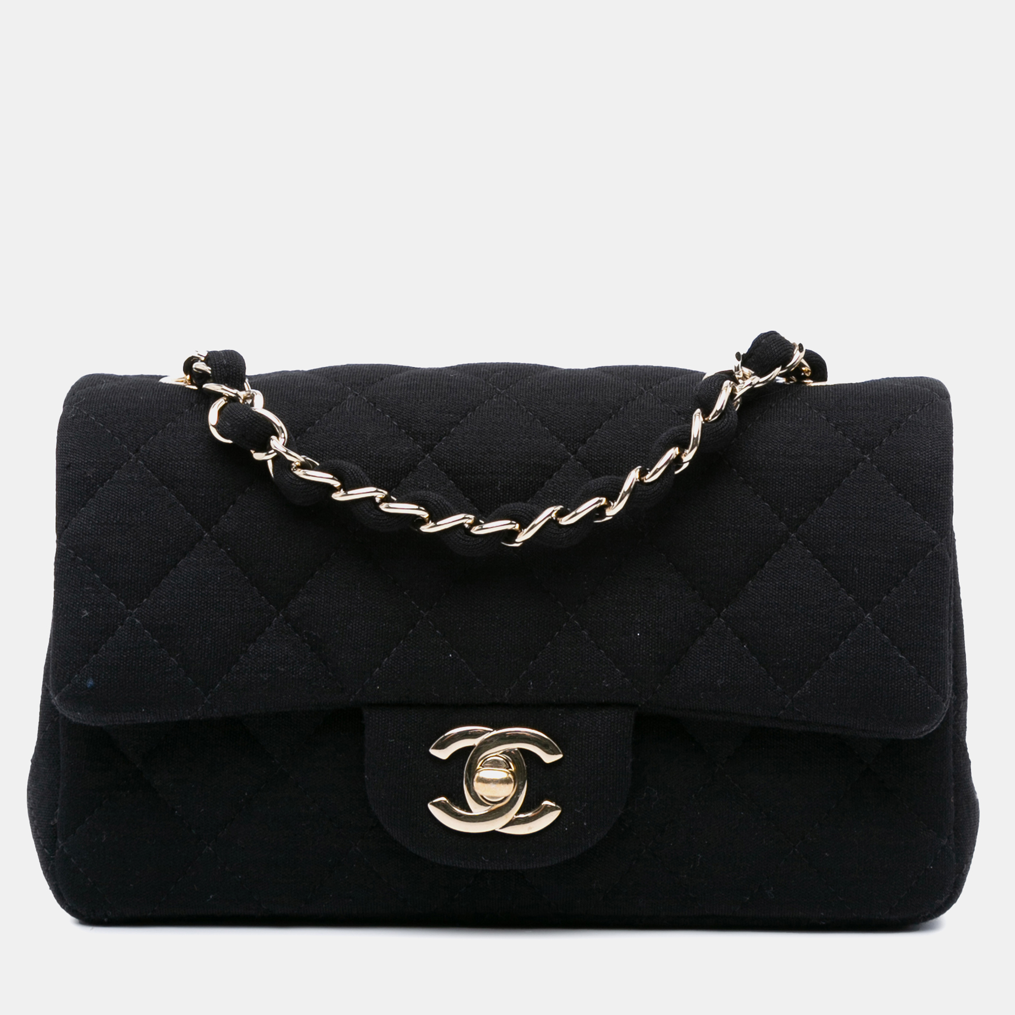 

Chanel Black Mini Rectangular Classic Jersey Single Flap