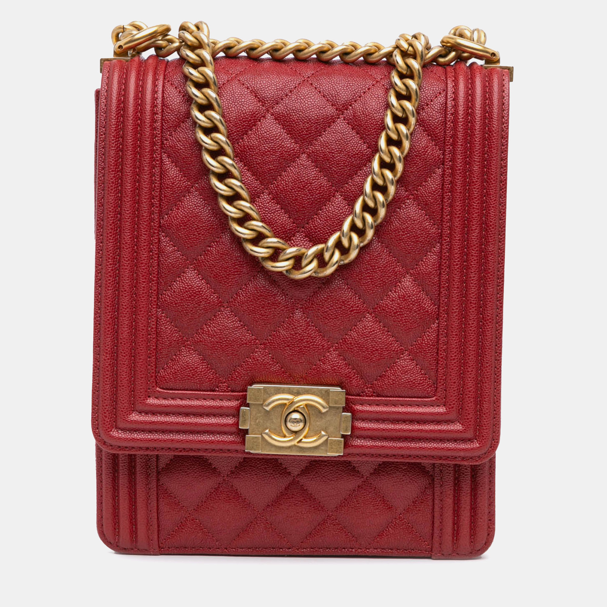 

Chanel Red Quilted Caviar North South Boy Flap