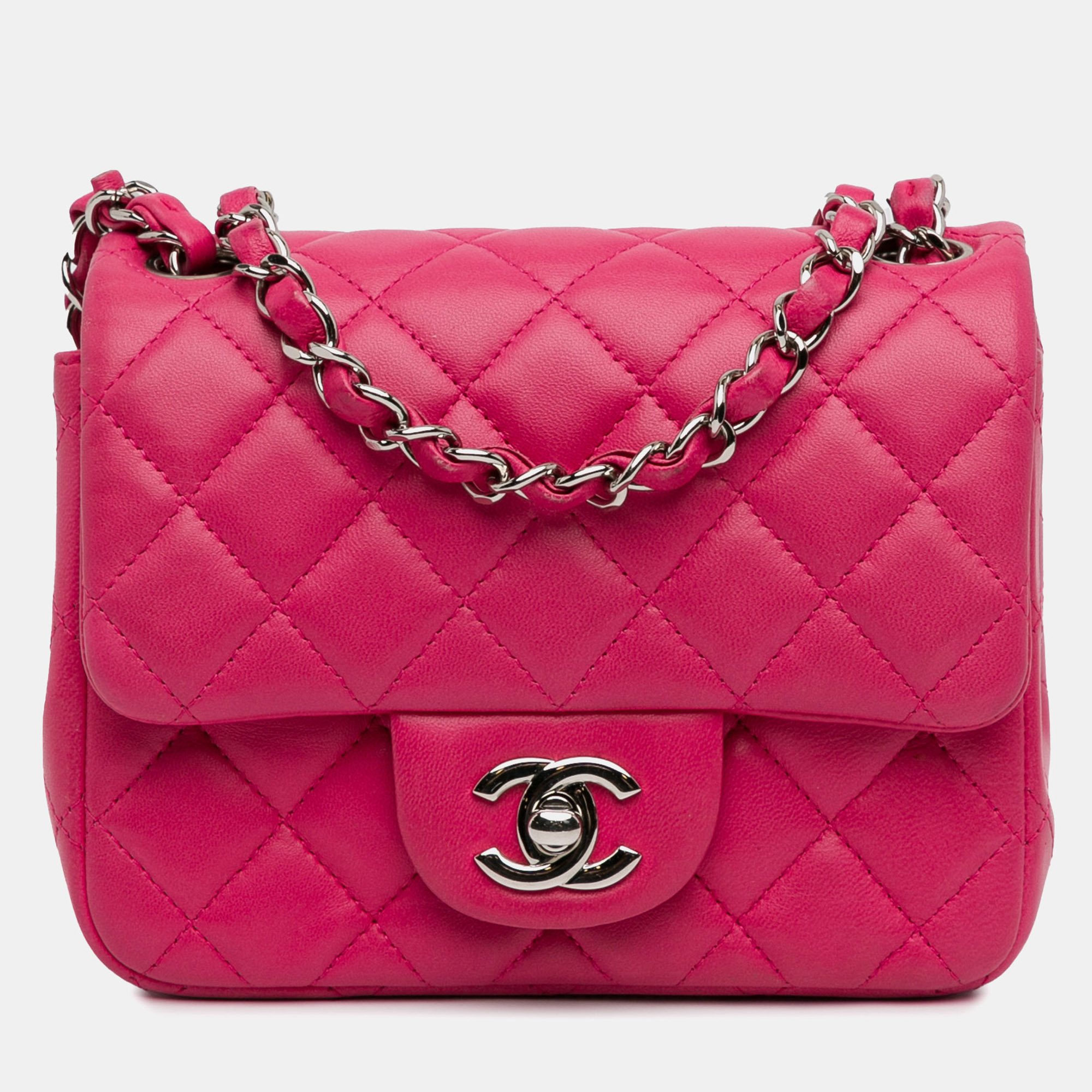 

Chanel Pink Mini Square Classic Lambskin Single Flap