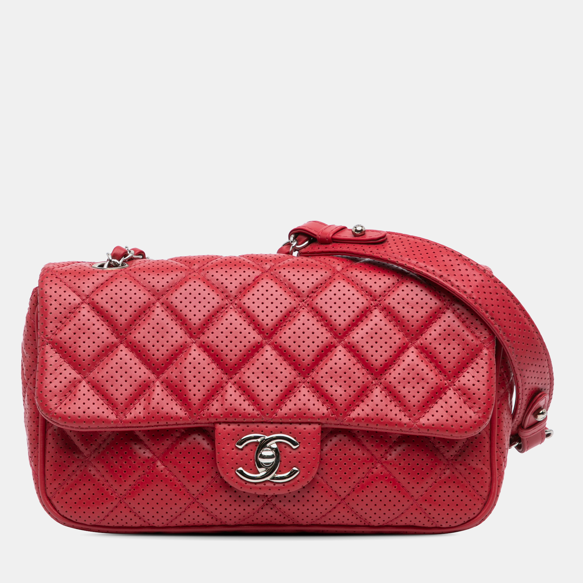 

Chanel Red Medium Perforated Lambskin Punch Flap