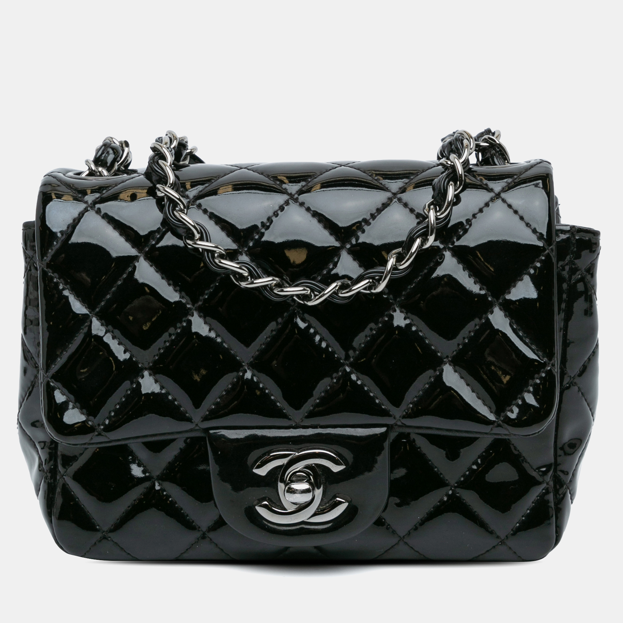 

Chanel Black Mini Square Classic Patent Single Flap