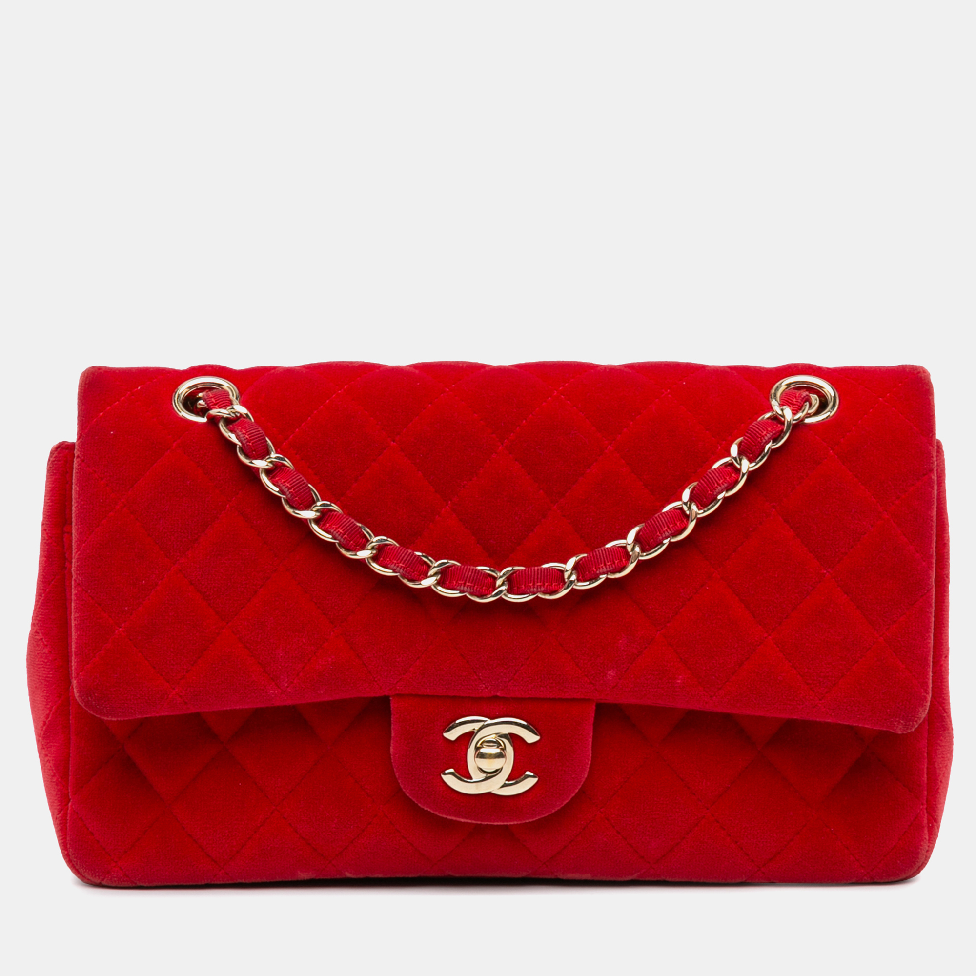 

Chanel Red Medium Classic Velvet Double Flap