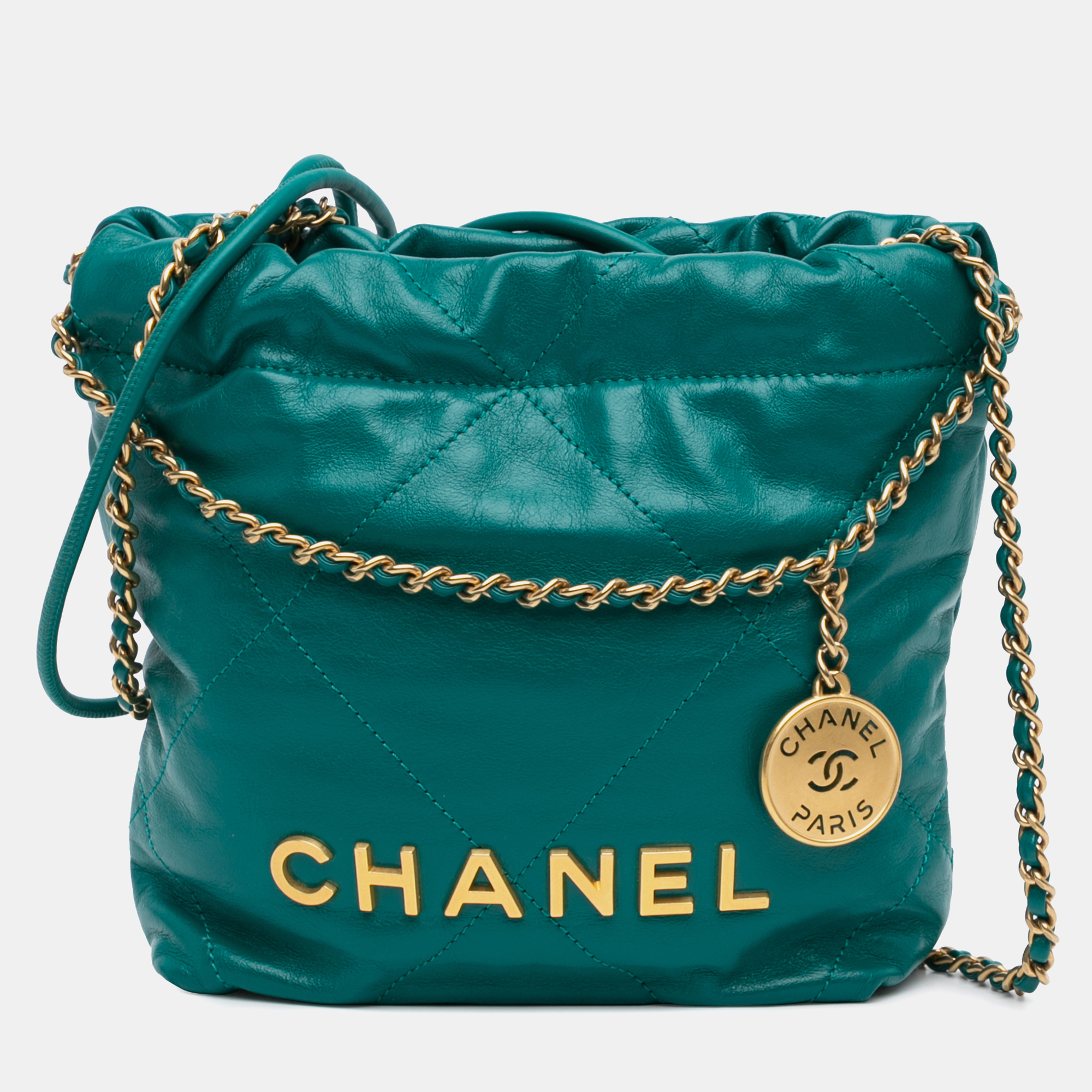 

Chanel Green Mini Shiny Calfskin 22 Handbag