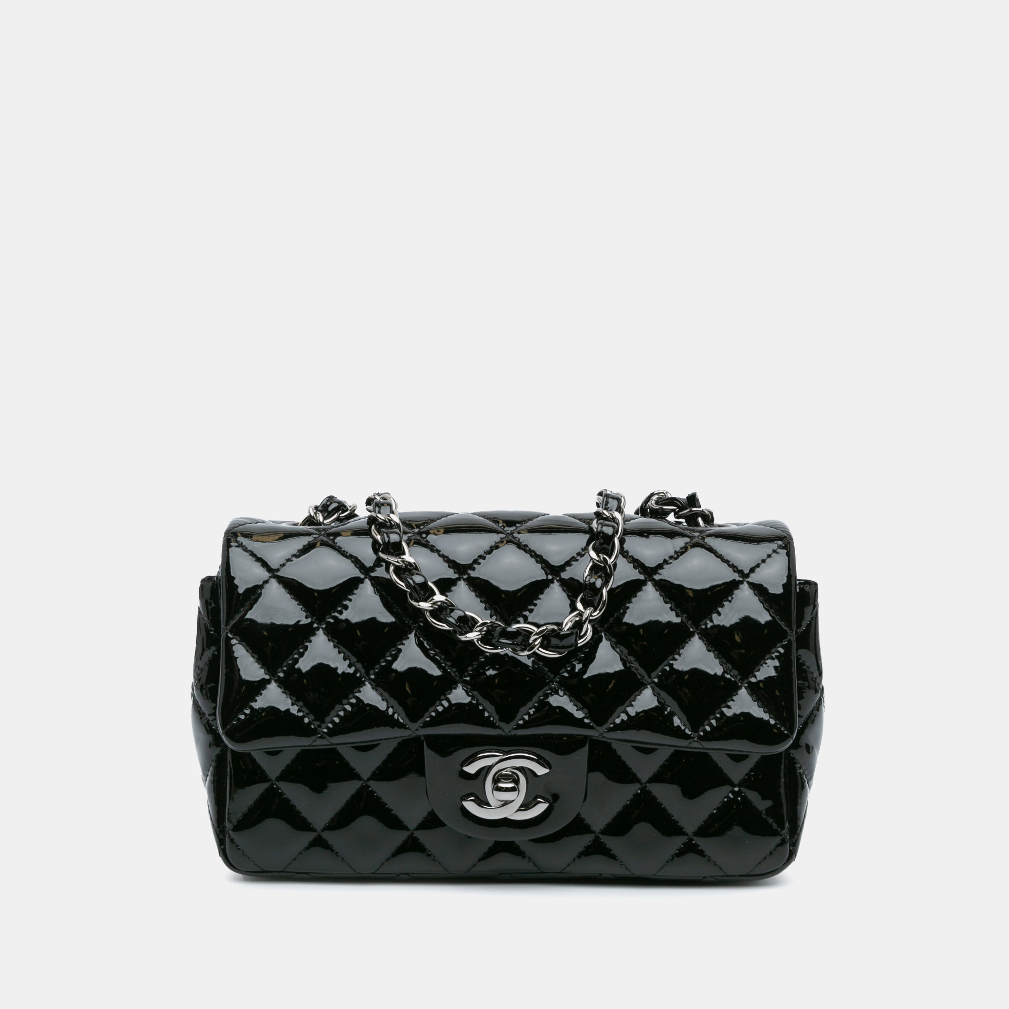 

Chanel Black Mini Rectangular Classic Patent Single Flap