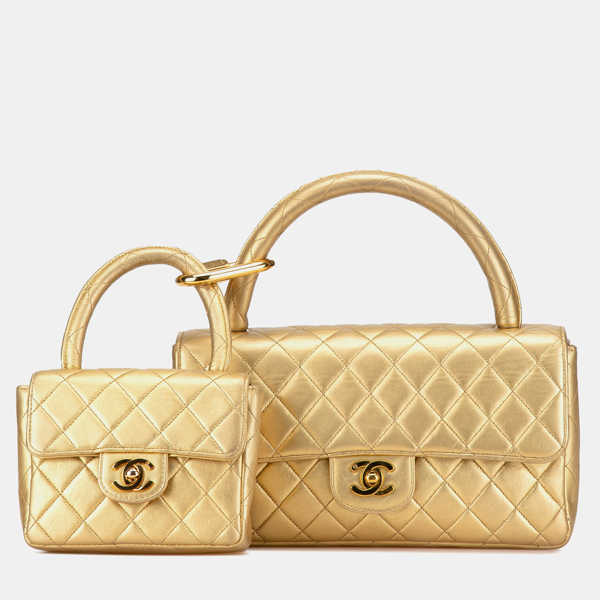 

Chanel Gold Lambskin Parent Child Kelly Set Top Handle Bag