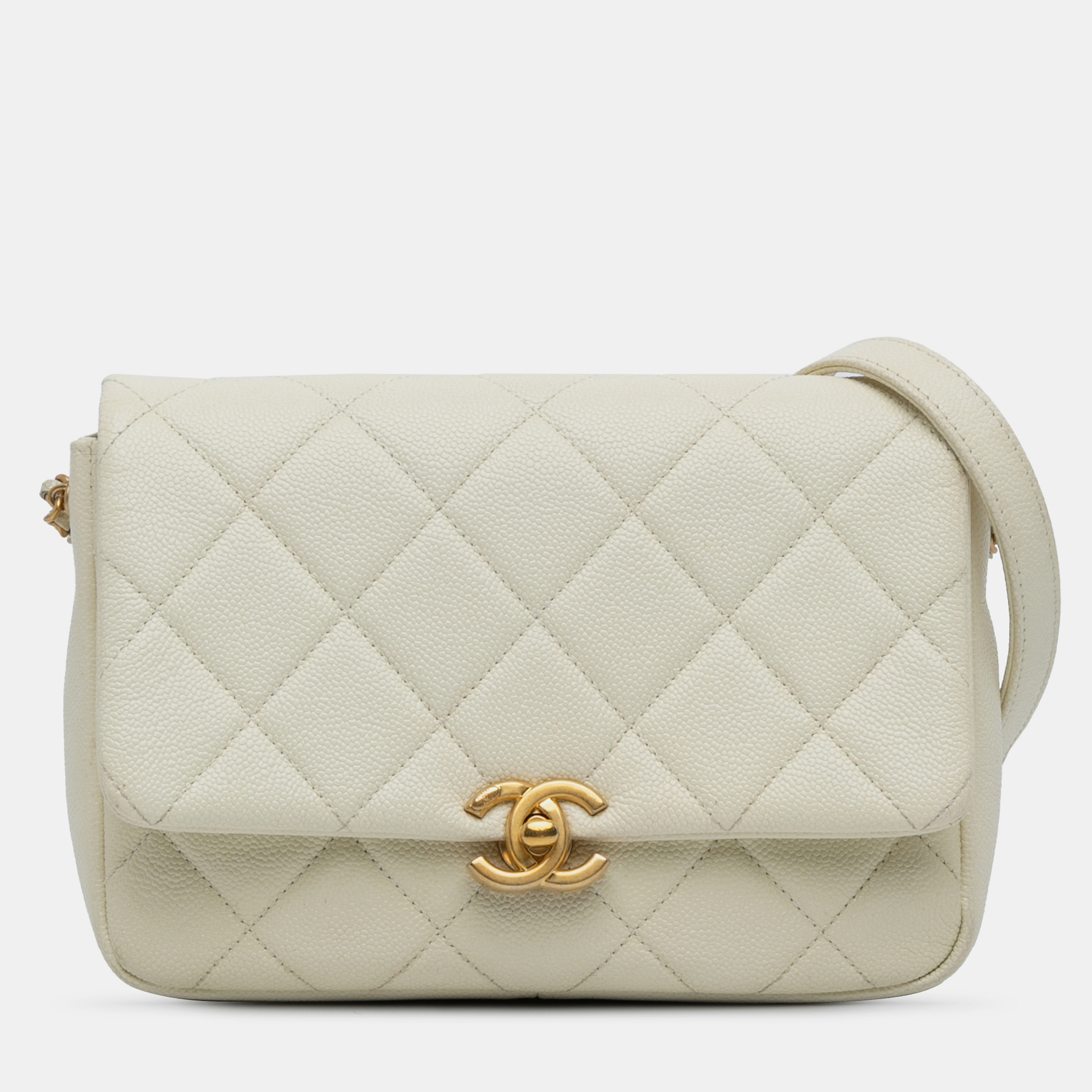 

Chanel White Small Quilted Caviar Chain Melody Flap