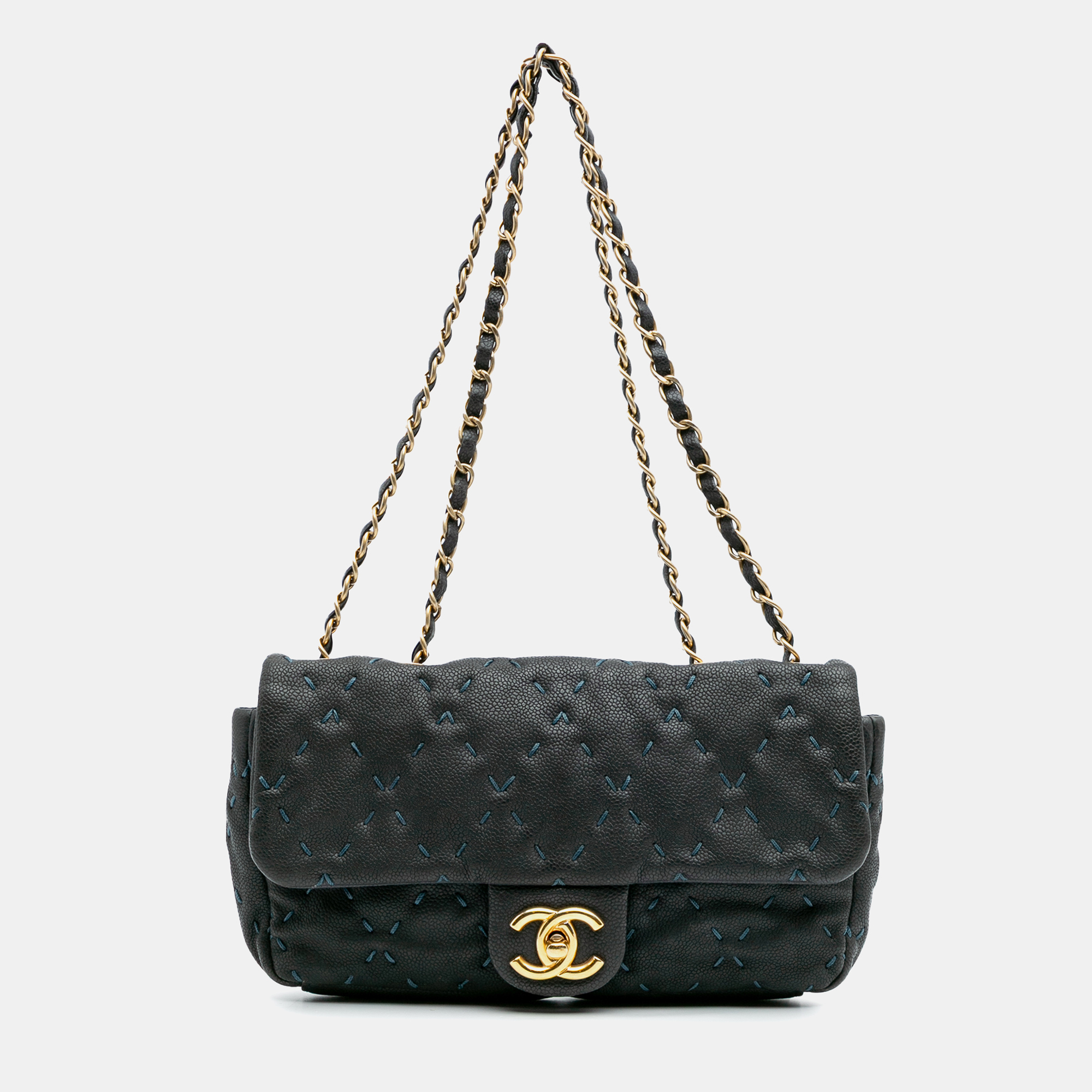 

Chanel Navy Blue Caviar Wild Stitch Flap