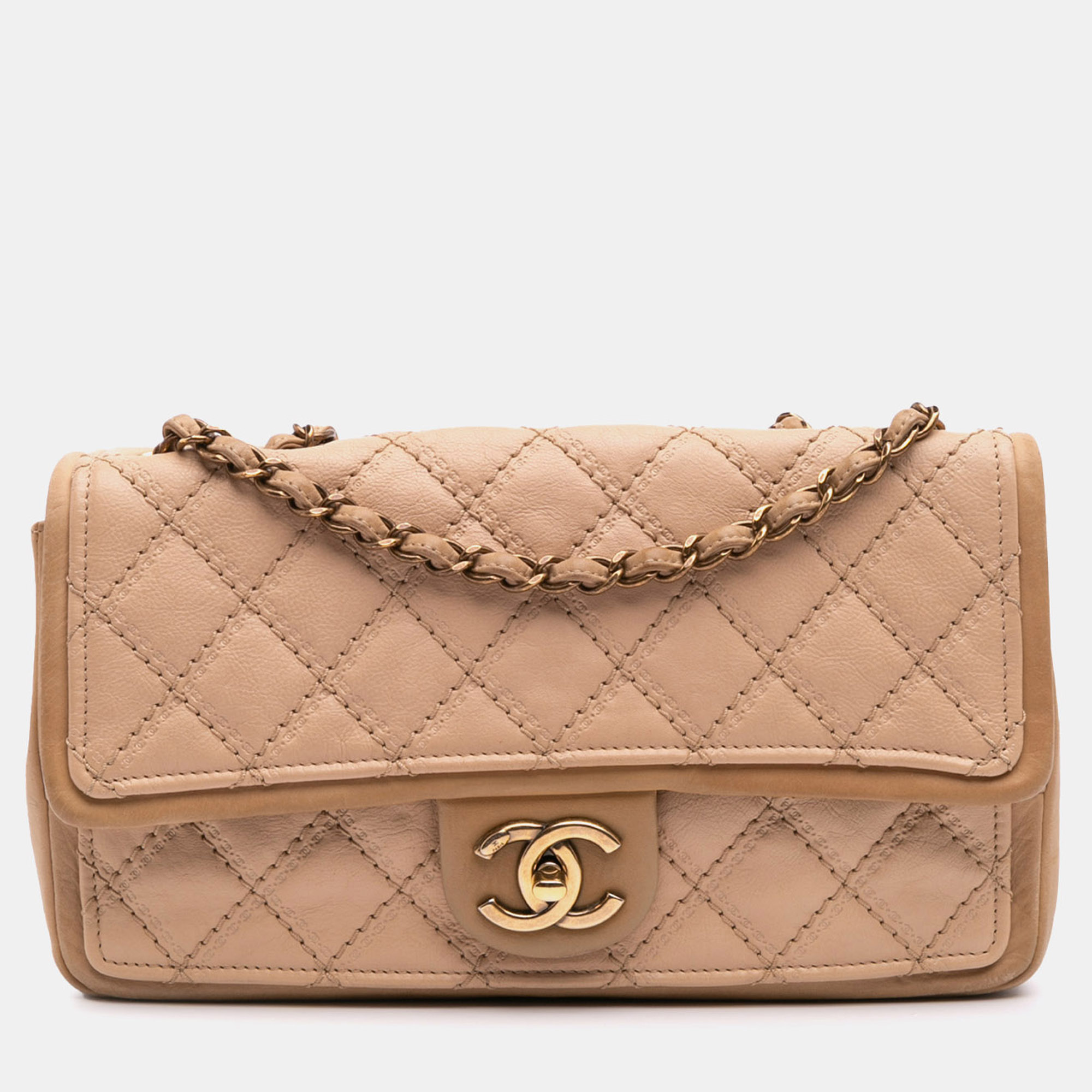 

Chanel Beige/Brown Medium Bicolor Calfskin Graphic Flap