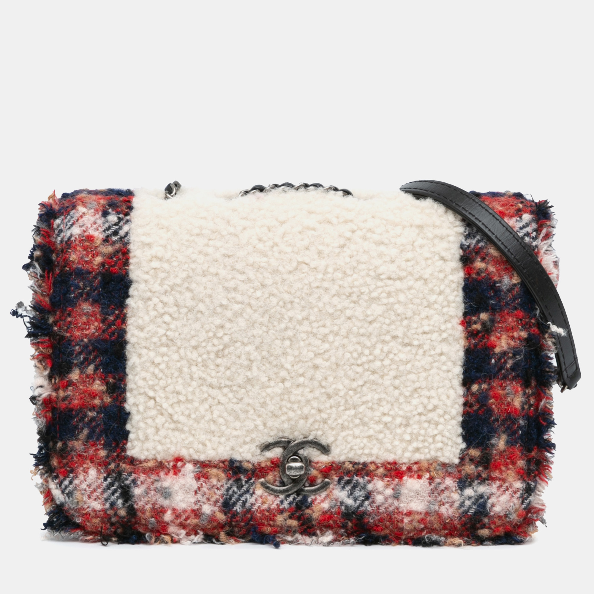 

Chanel Multicolor Tweed Shearling CC Single Flap Bag