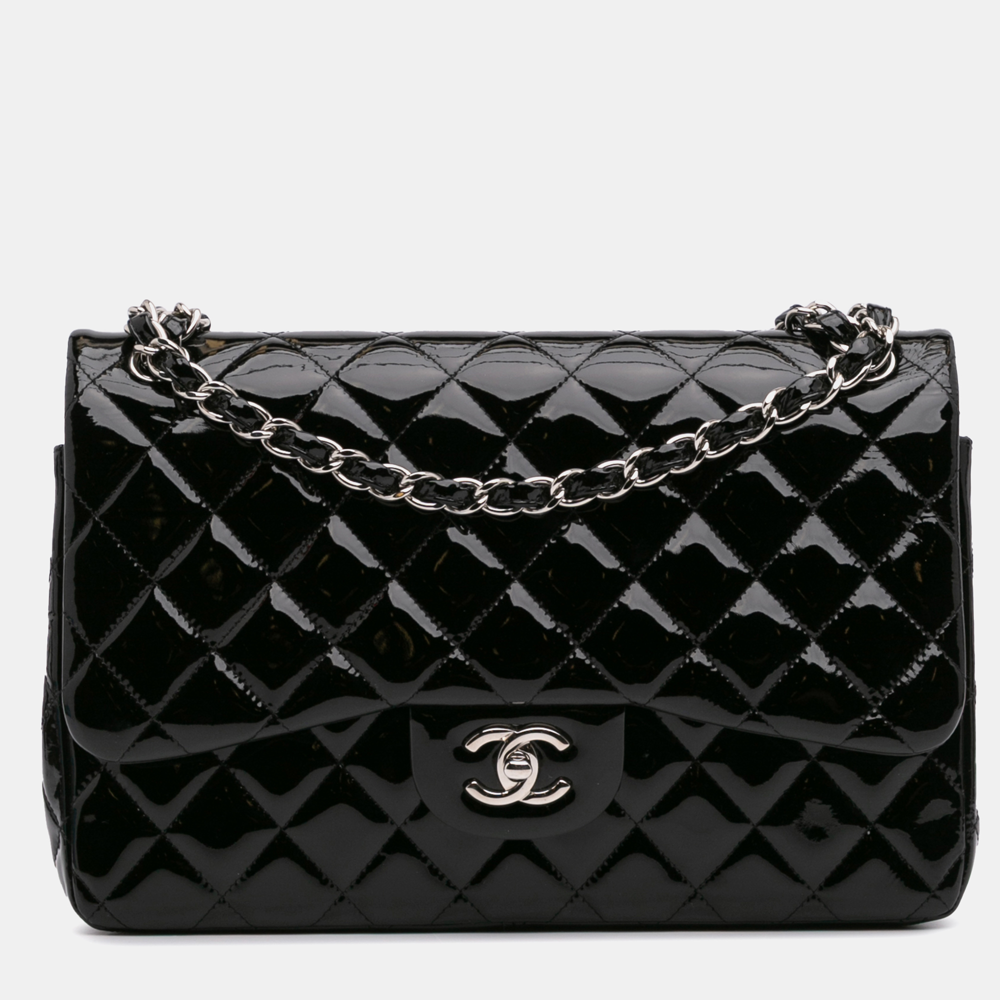 

Chanel Black Patent Classic Jumbo Double Flap Bag
