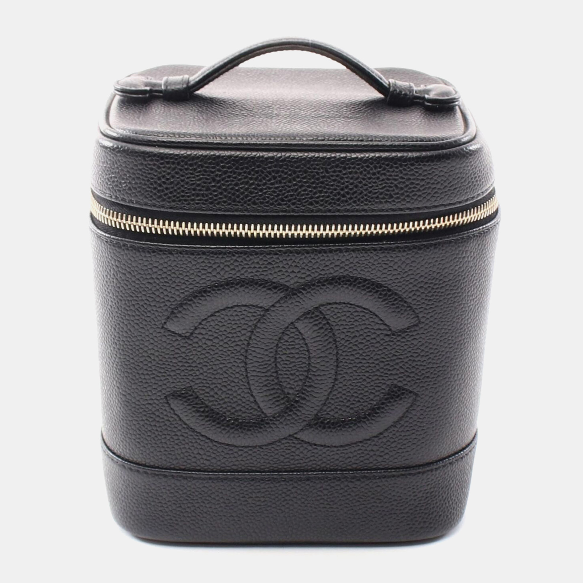 

Chanel Coco Mark Handbag Vanity Grained Calf Leather Black