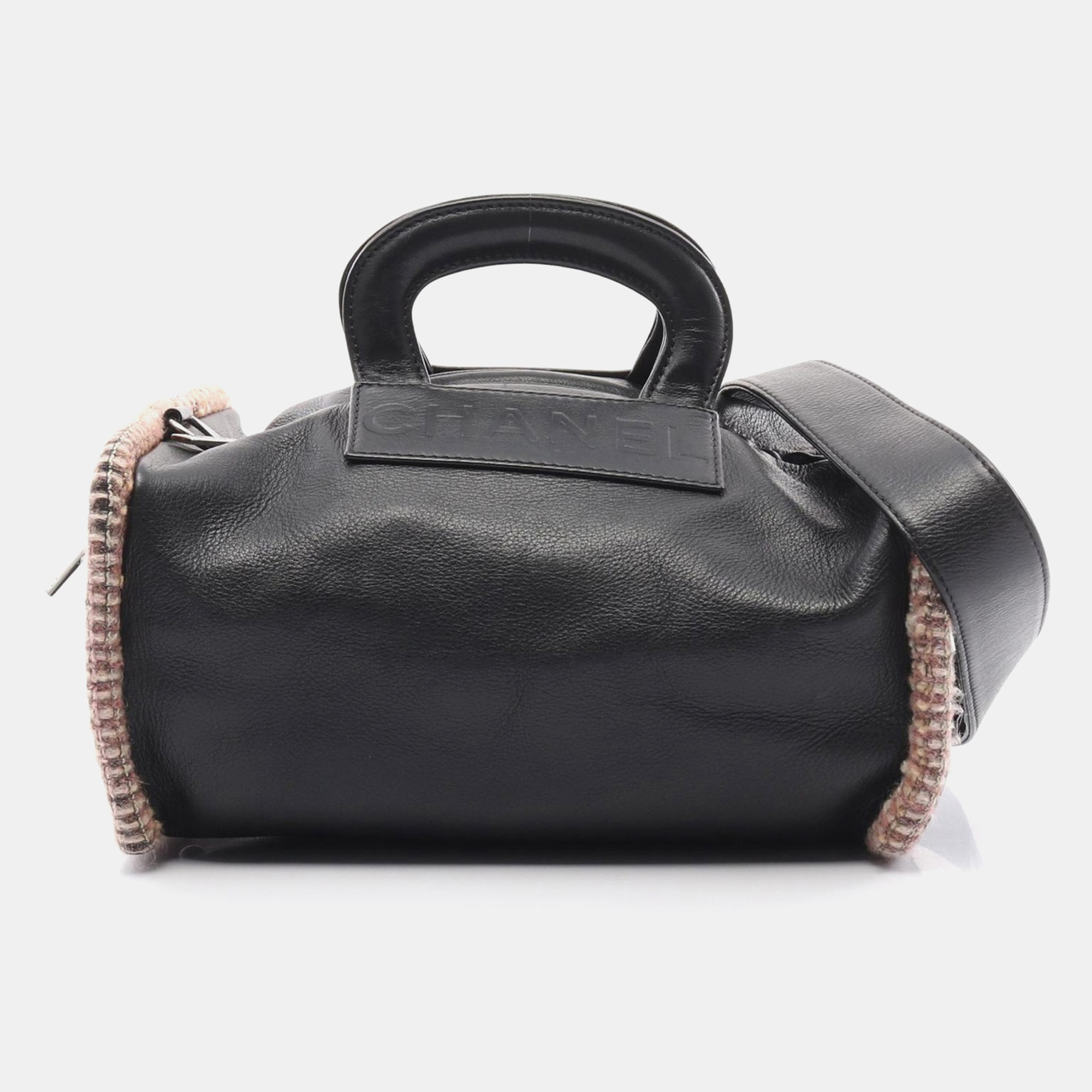 

Chanel Black Pink Leather Fabric Tote