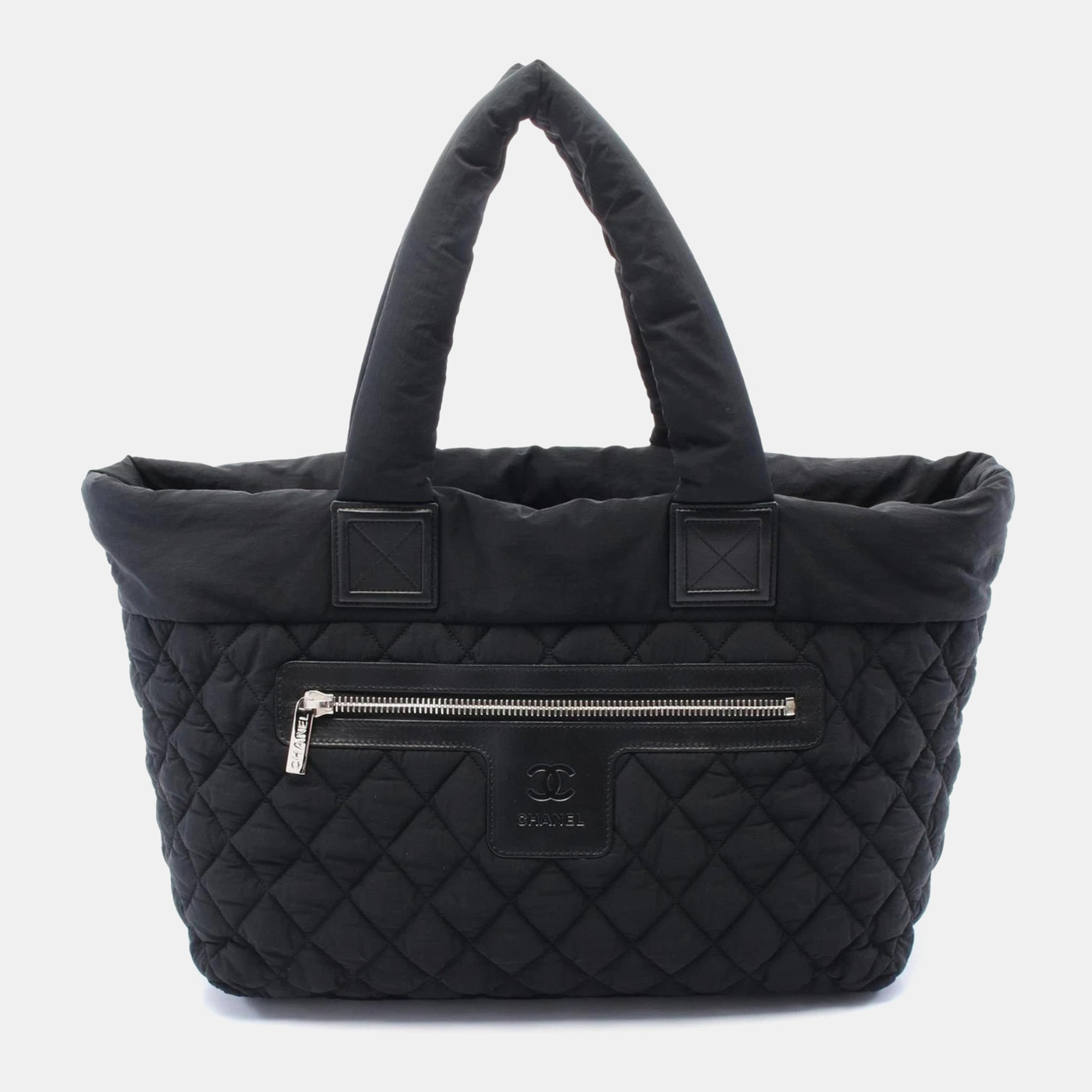

Chanel Coco Cocoon Mm Tote Hand Bag Nylon Leather Black Shw