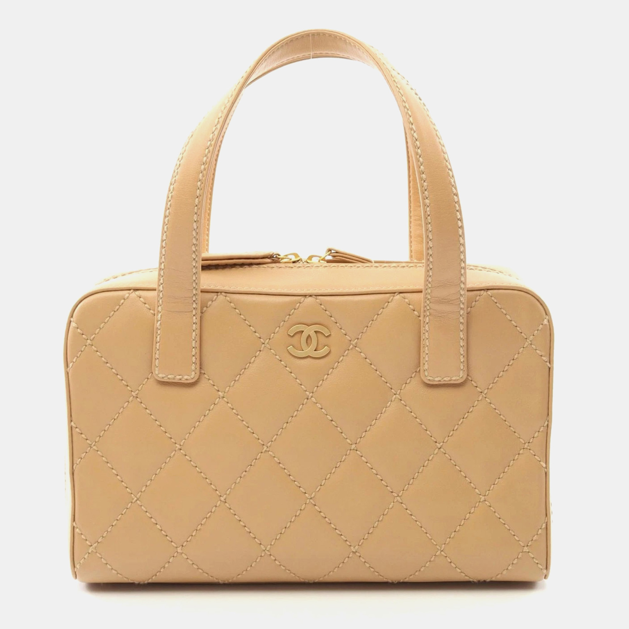 

Chanel Wild Stitch Handbag Leather Beige Ghw Cc Coco