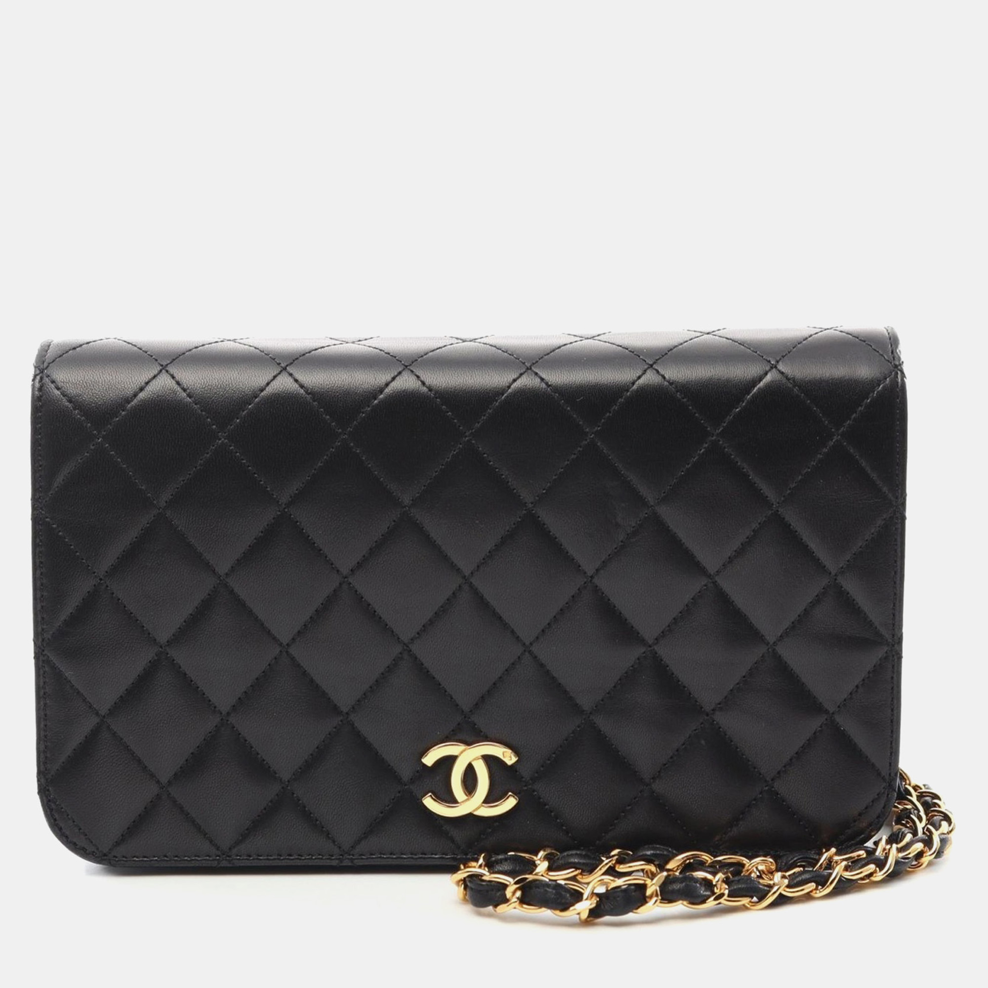 

Chanel Black Lambskin Matelasse Full Flap Chain Shoulder Bag