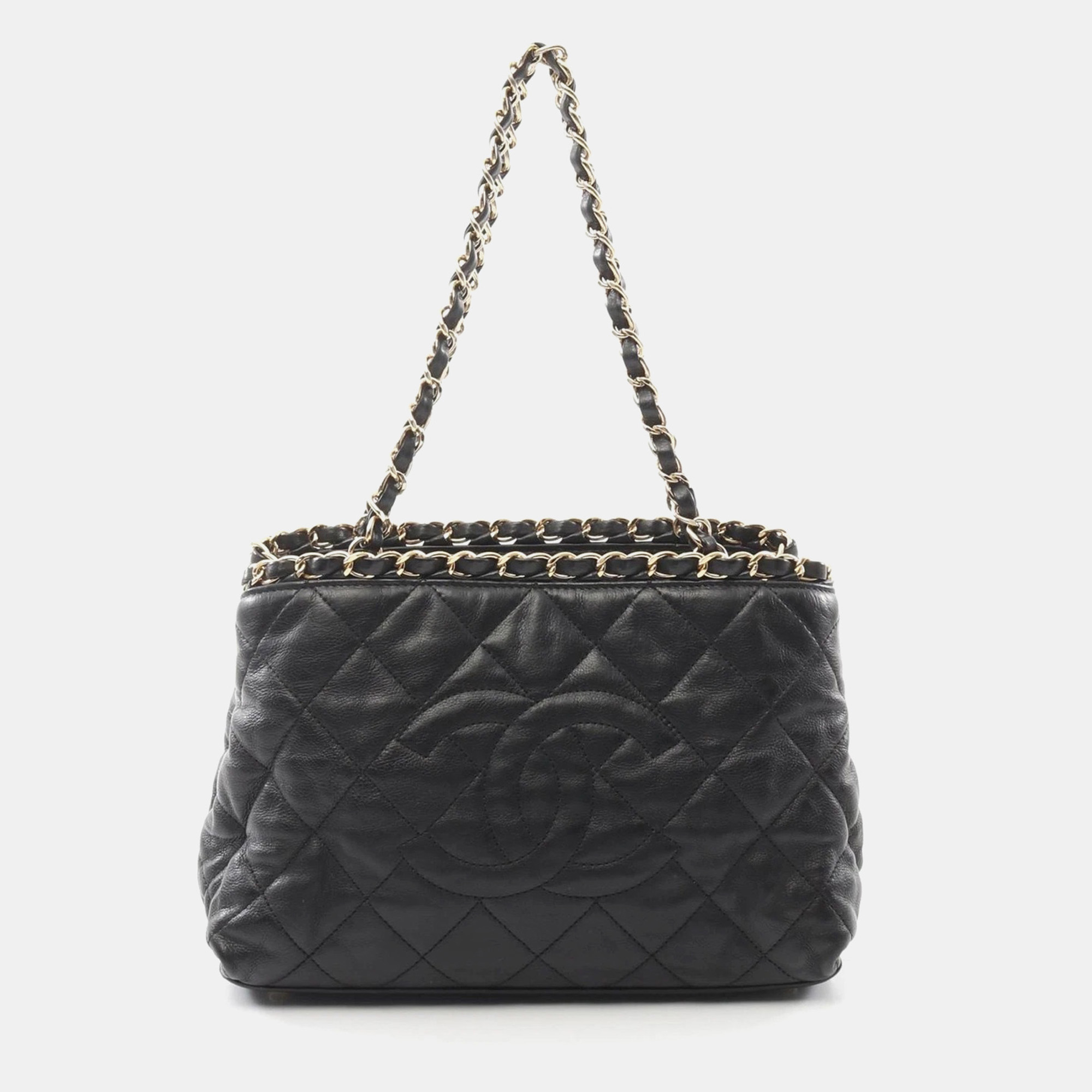 

Chanel Chain Me Matelasse Tote Bag Lamb Sheep Leather Black Ghw Cc