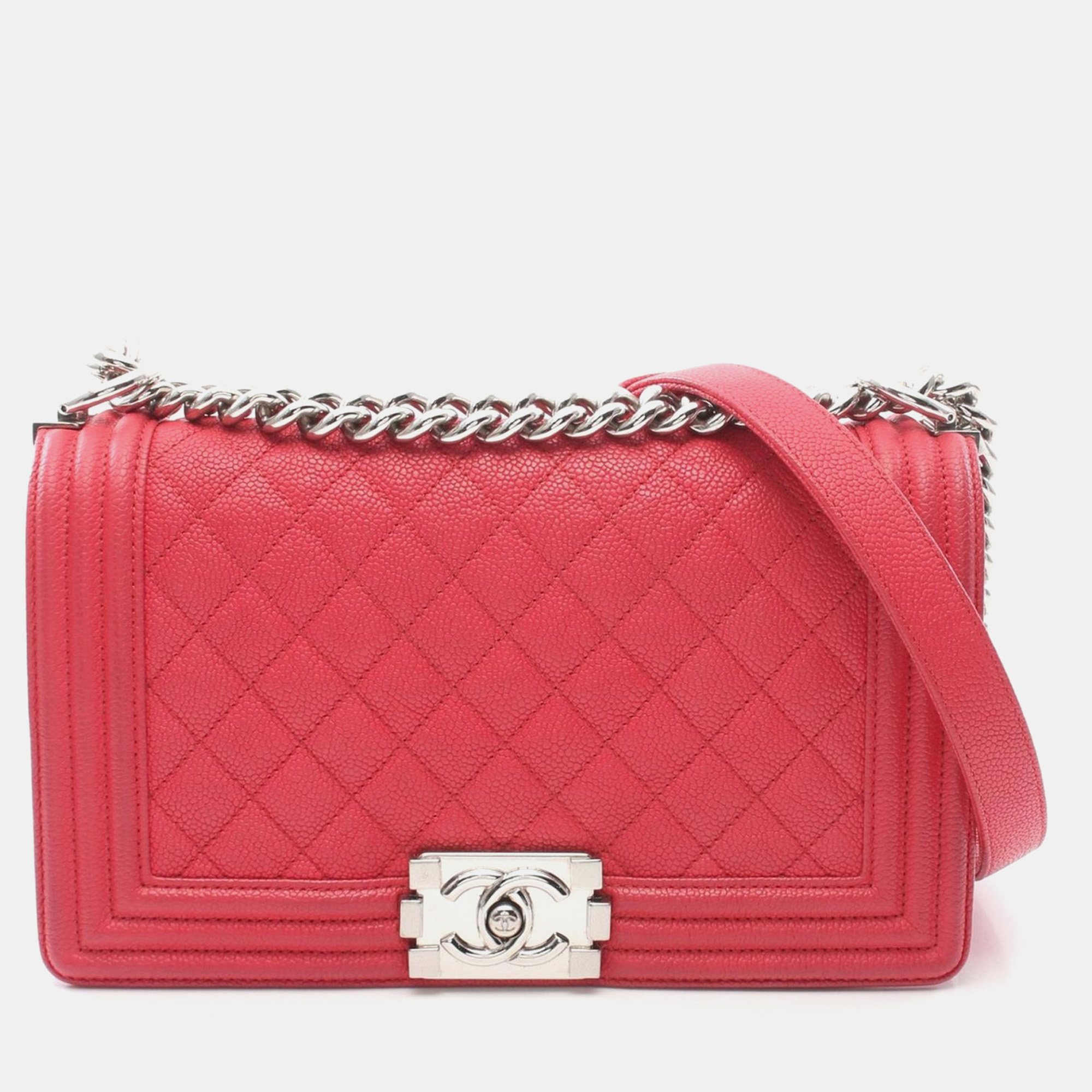 

Chanel Boy Chanel Shoulder Bag Leather Grained Calfskin Red Shw Cc