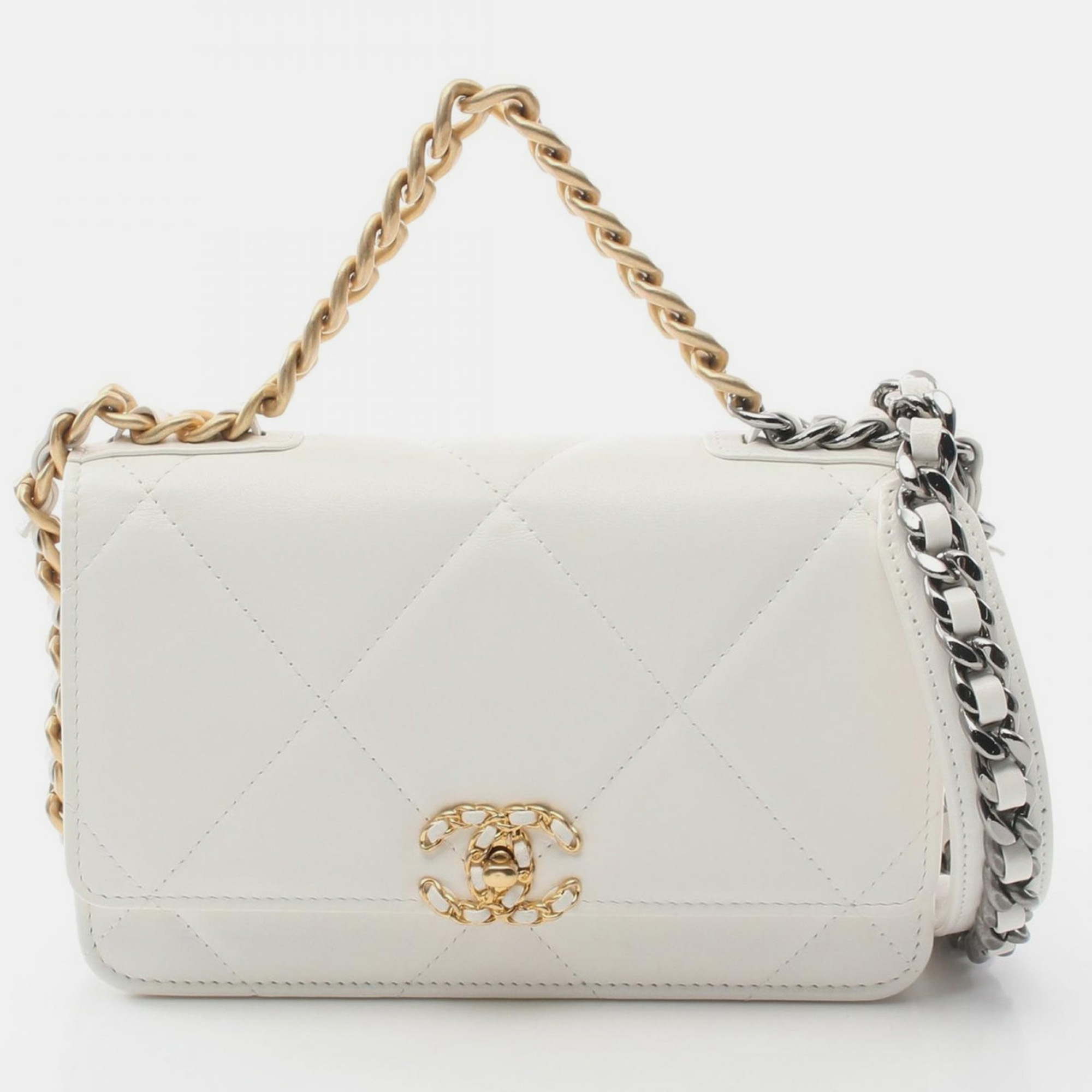 

Chanel 19 Matelasse Shoulder Bag Lamb Sheep Leather White Cc