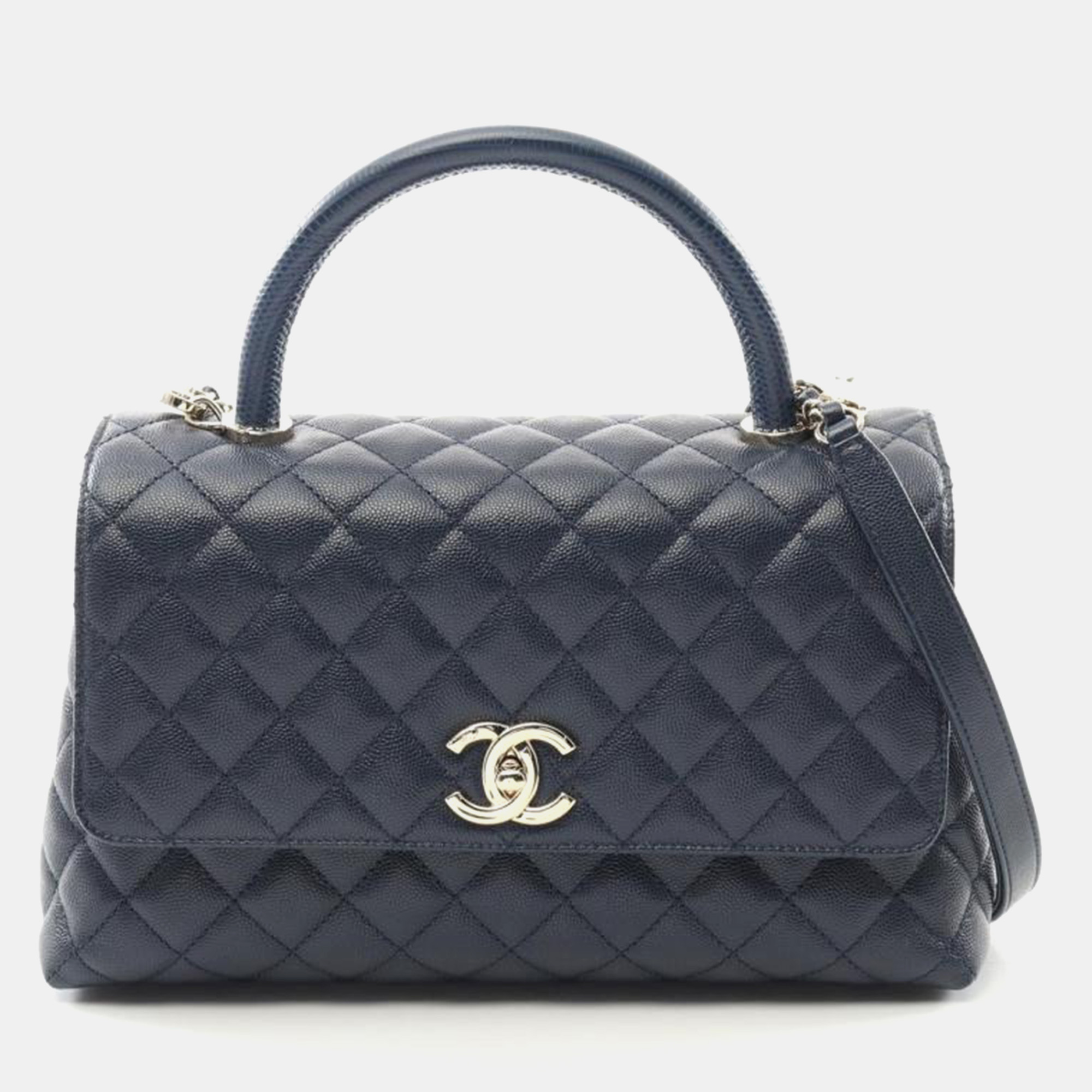 

Coco Handle 29 Top Handle Flap Bag Matelasse, Navy blue