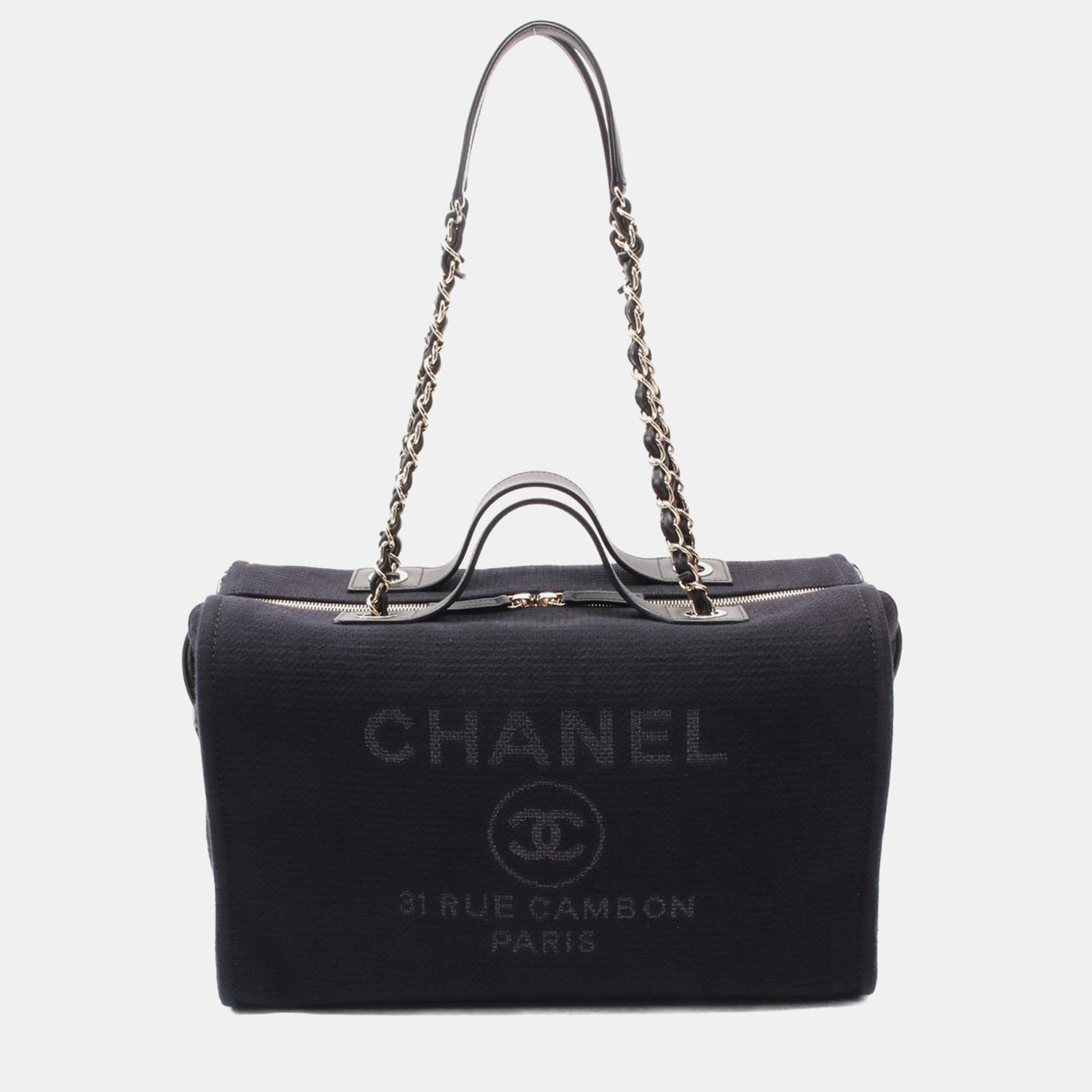 

Chanel Navy Blue Canvas Leather Deauville Chain Shoulder Bag