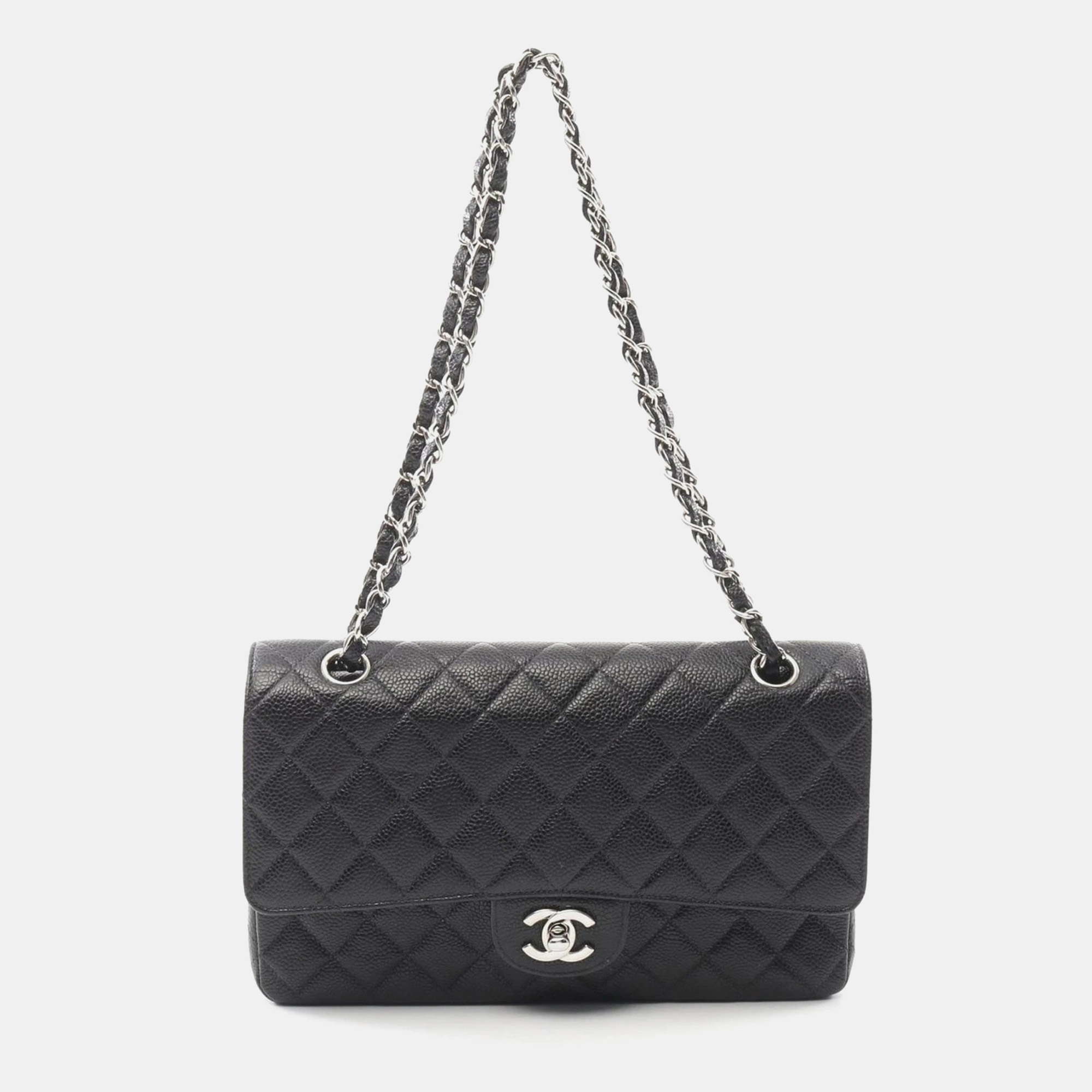 

Chanel Matelasse W Flap Chain Shoulder Bag Leather Black Shw