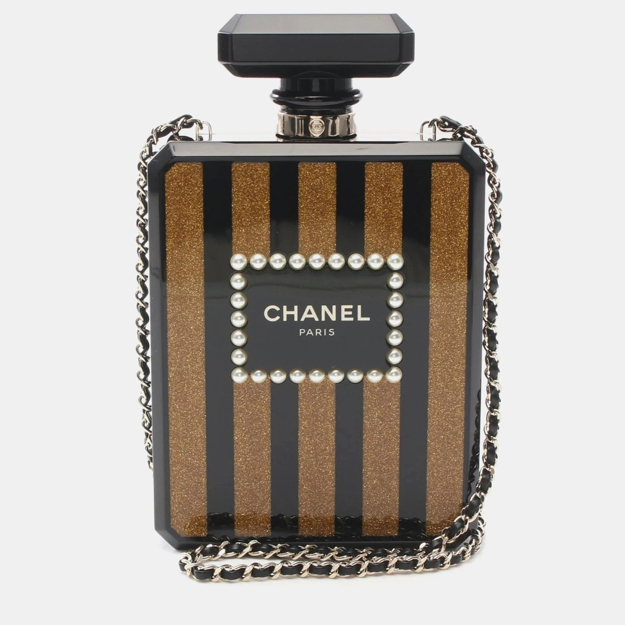 

Chanel Black Plexiglass Perfume Bottle Clutch Bag