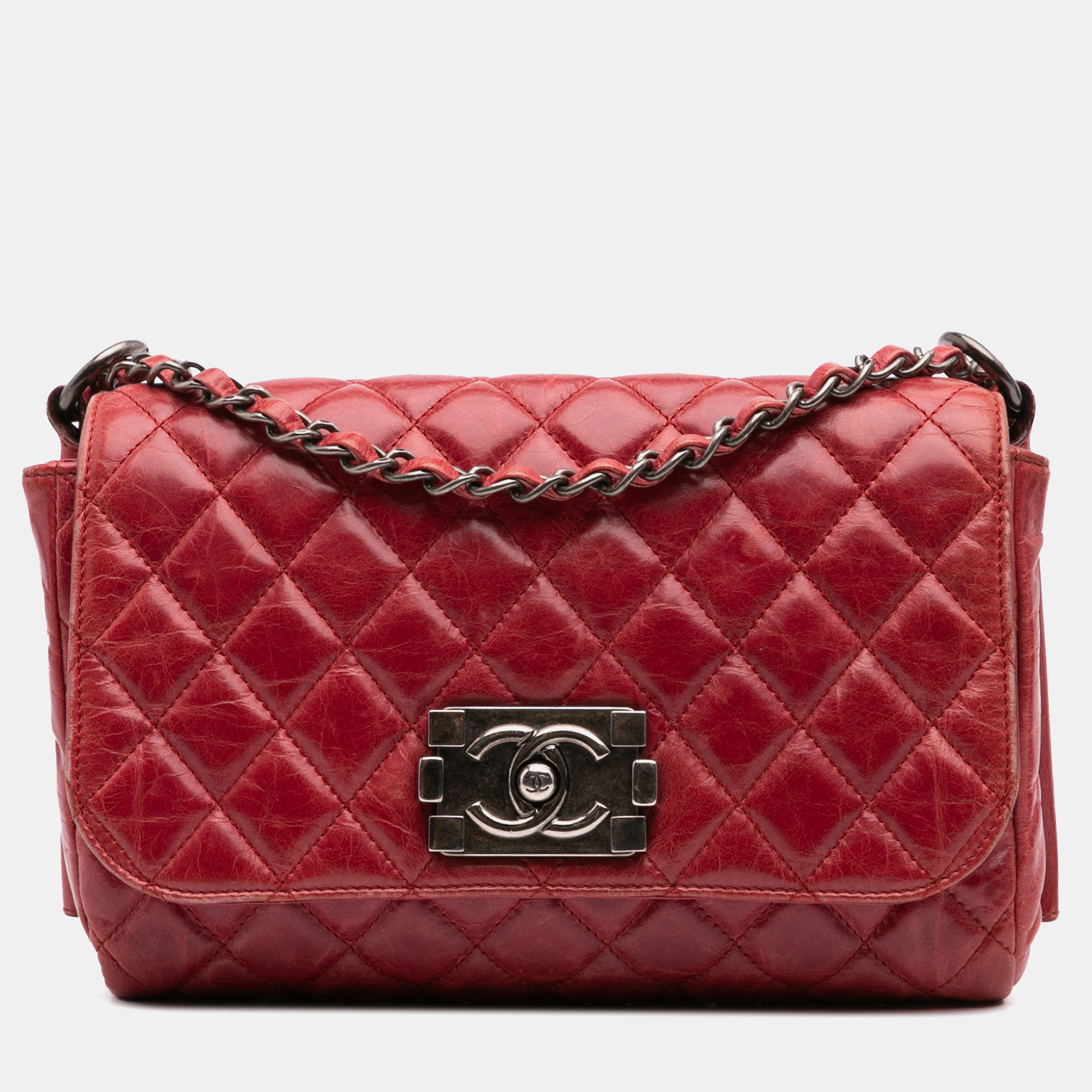 

Chanel Red Calfskin Quilted Glazed Soft Boy Flap Bag