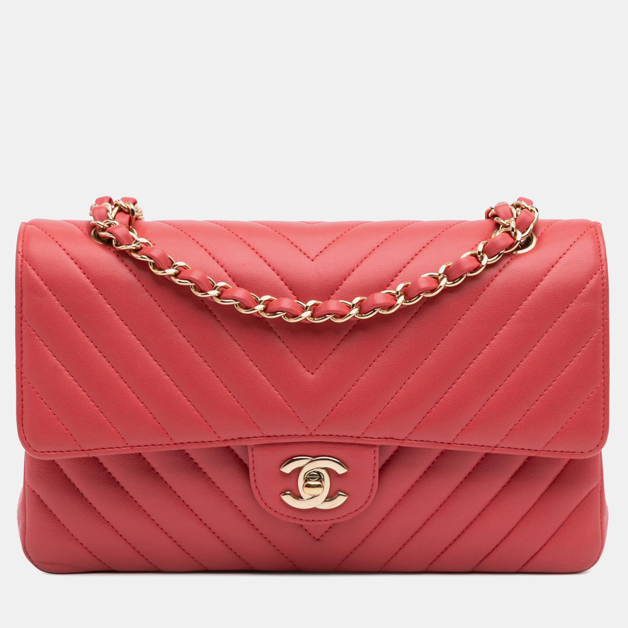 

Chanel Red Lambskin Classic Chevron Medium Double Flap
