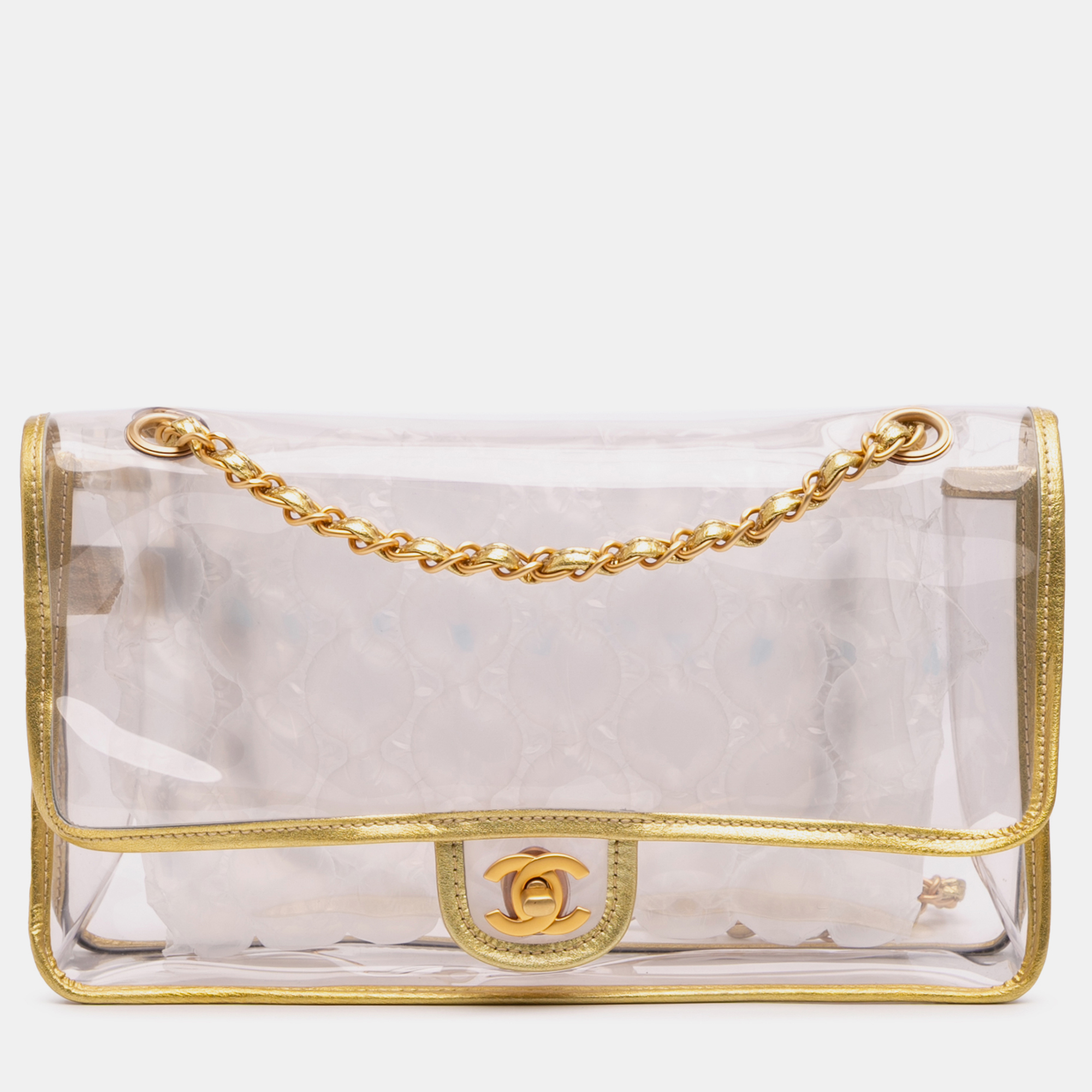 

Chanel White Metallic PVC Lambskin Naked Medium Flap Bag