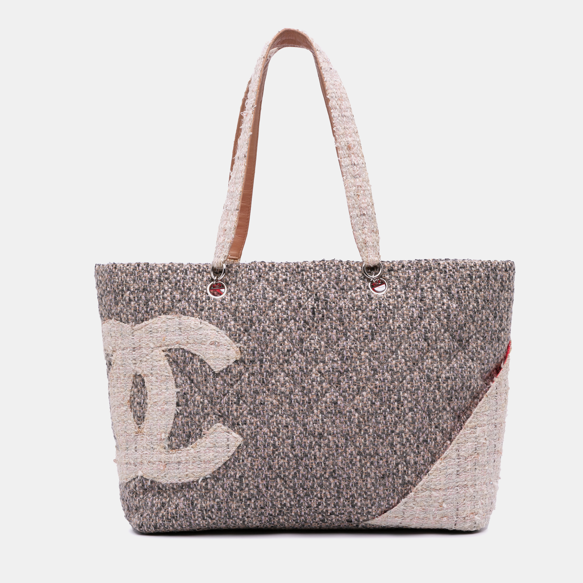 

Chanel Grey Pink Quilted Tweed Cambon Ligne Large Tote