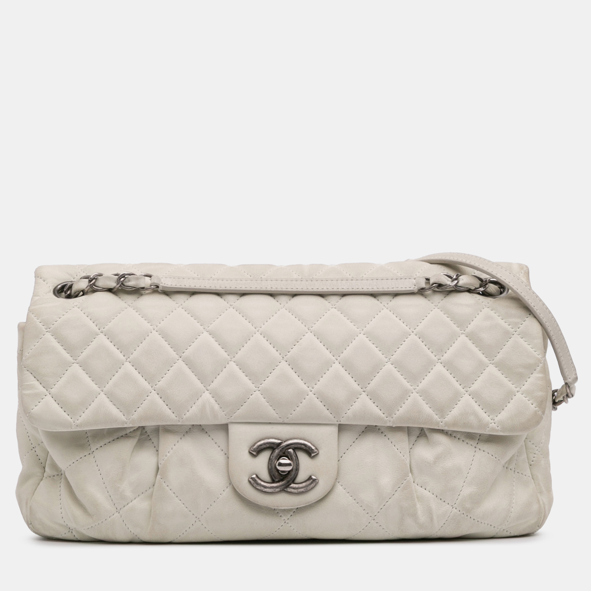 

Chanel White Iridescent Calfskin Chic Quilt Large Flap Bag
