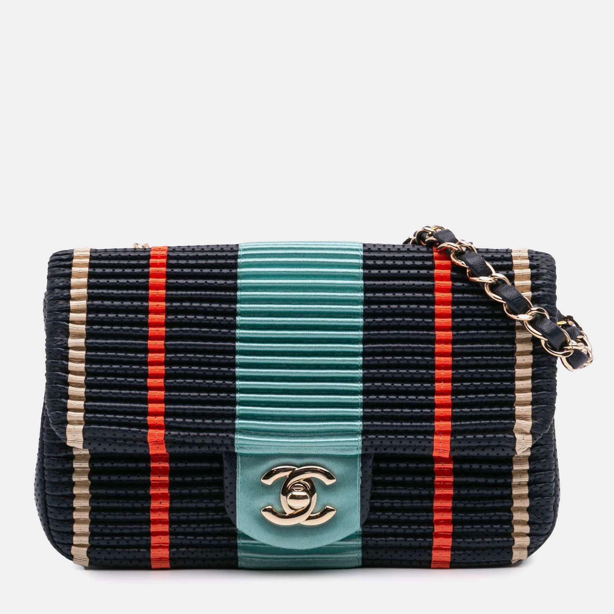 

Chanel Blue New Mini Coco Pleats Perforated Calfskin Single Flap