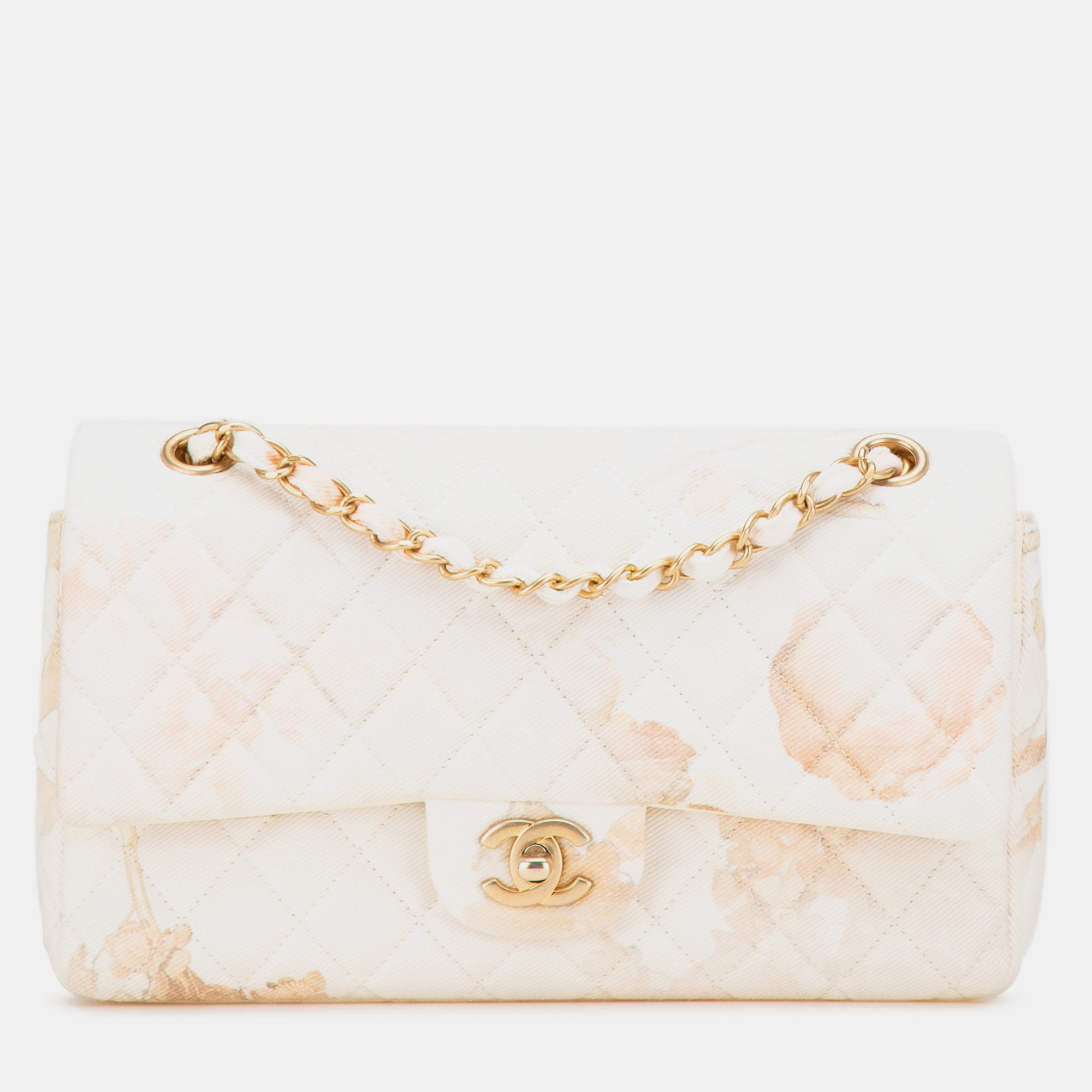 

Chanel Brown Classic Printed Denim Floral Double Medium Flap Bag