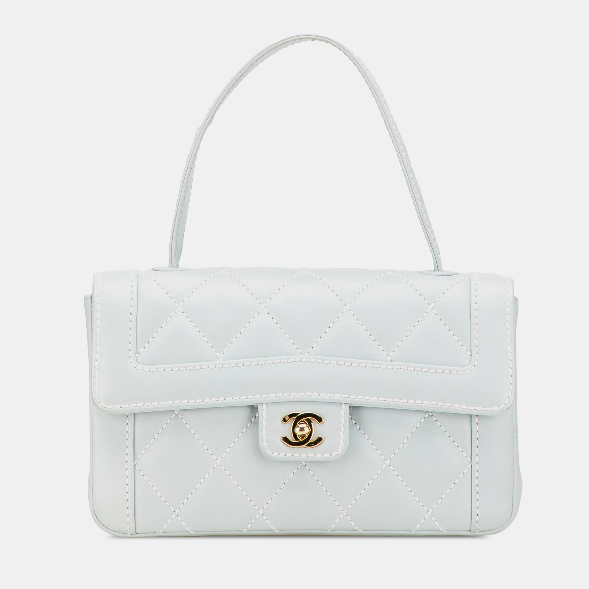 

Chanel Blue Quilted Lambskin Wild Stitch Top Handle Bag