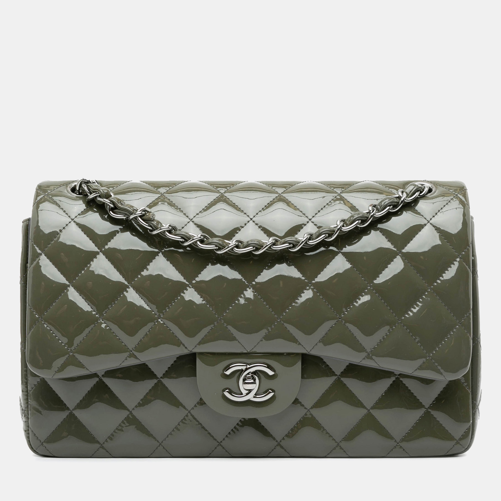 

Chanel Green Jumbo Classic Patent Double Flap