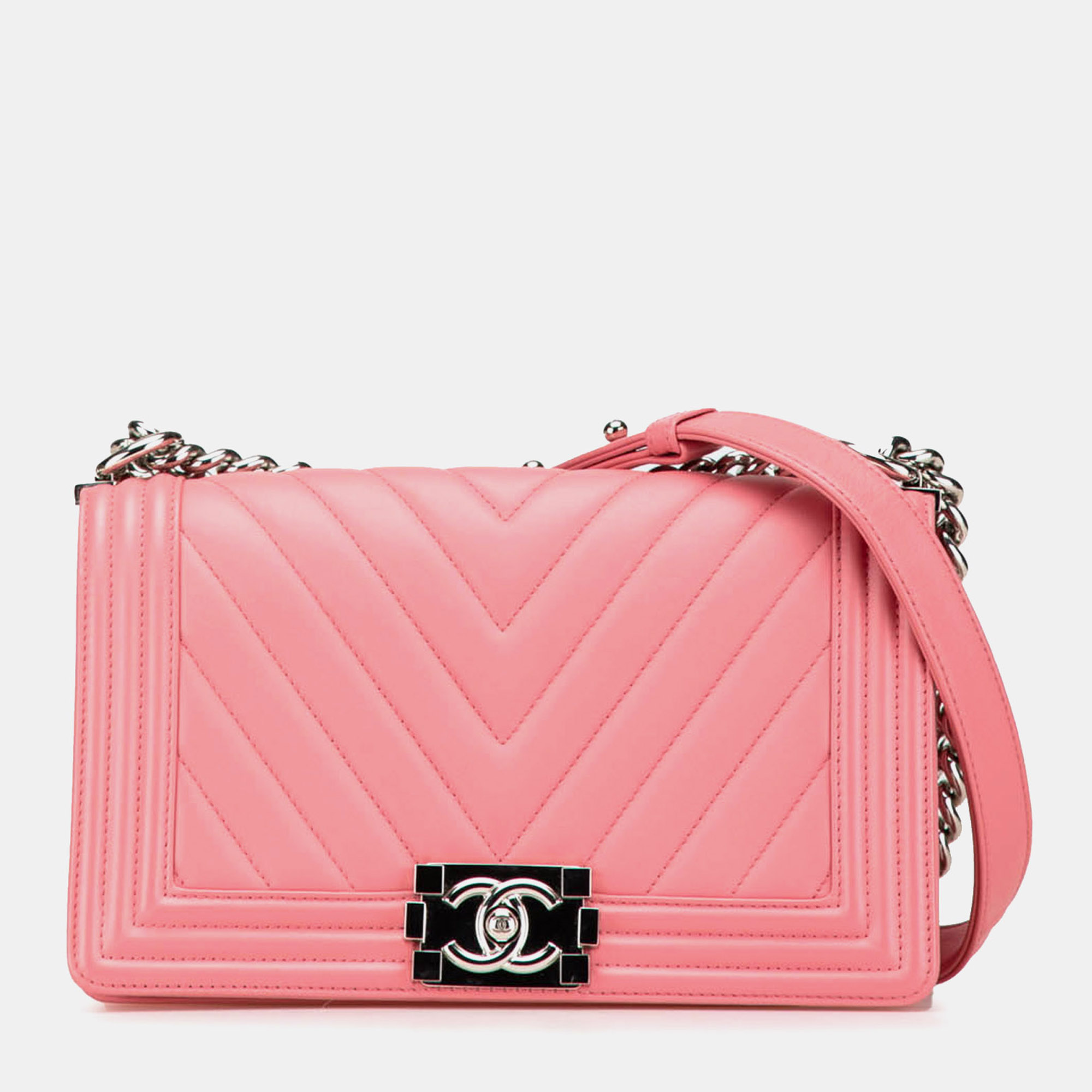 

Chanel Pink Old Medium Chevron Lambskin Boy Flap