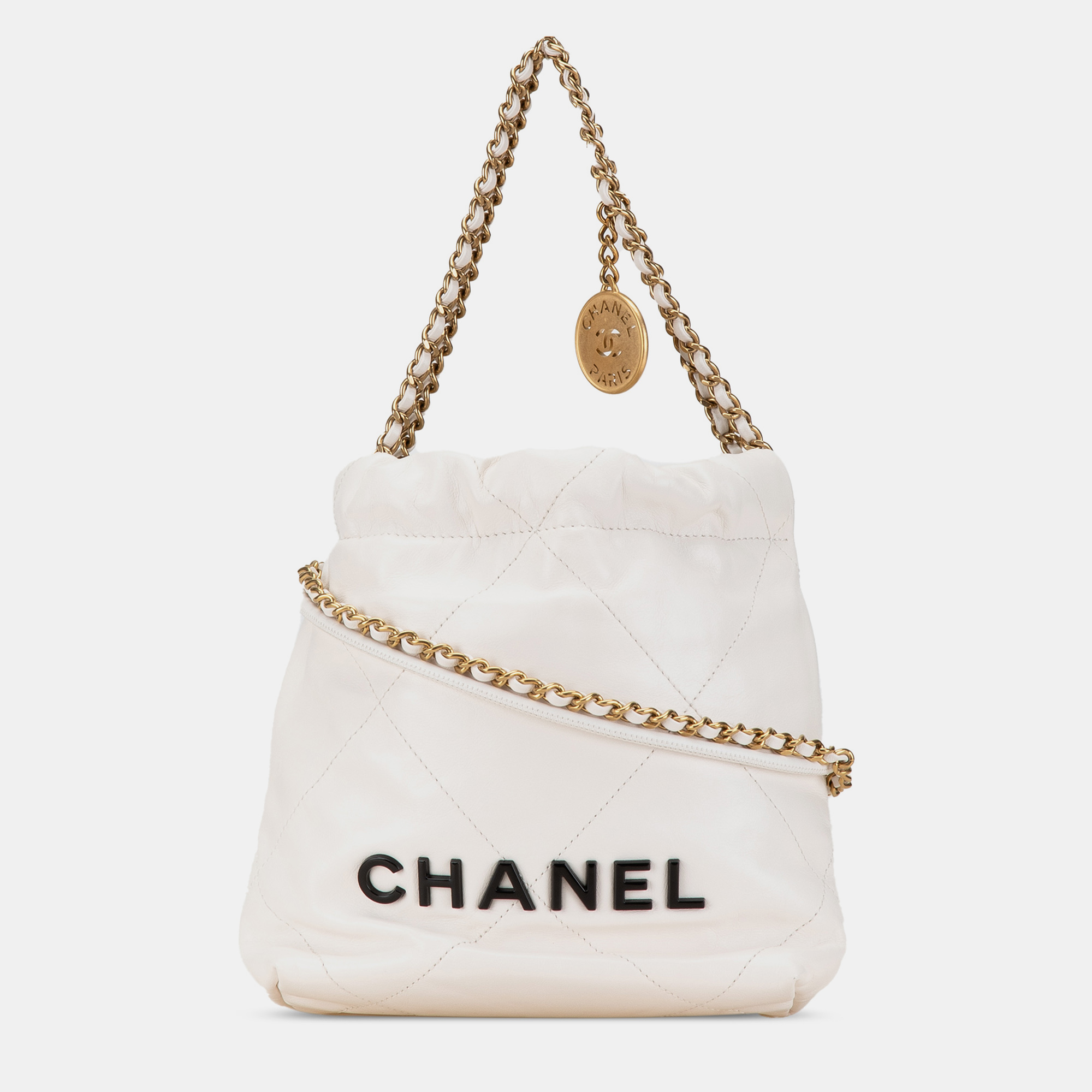 

Chanel White Mini Shiny Calfskin 22 Hobo