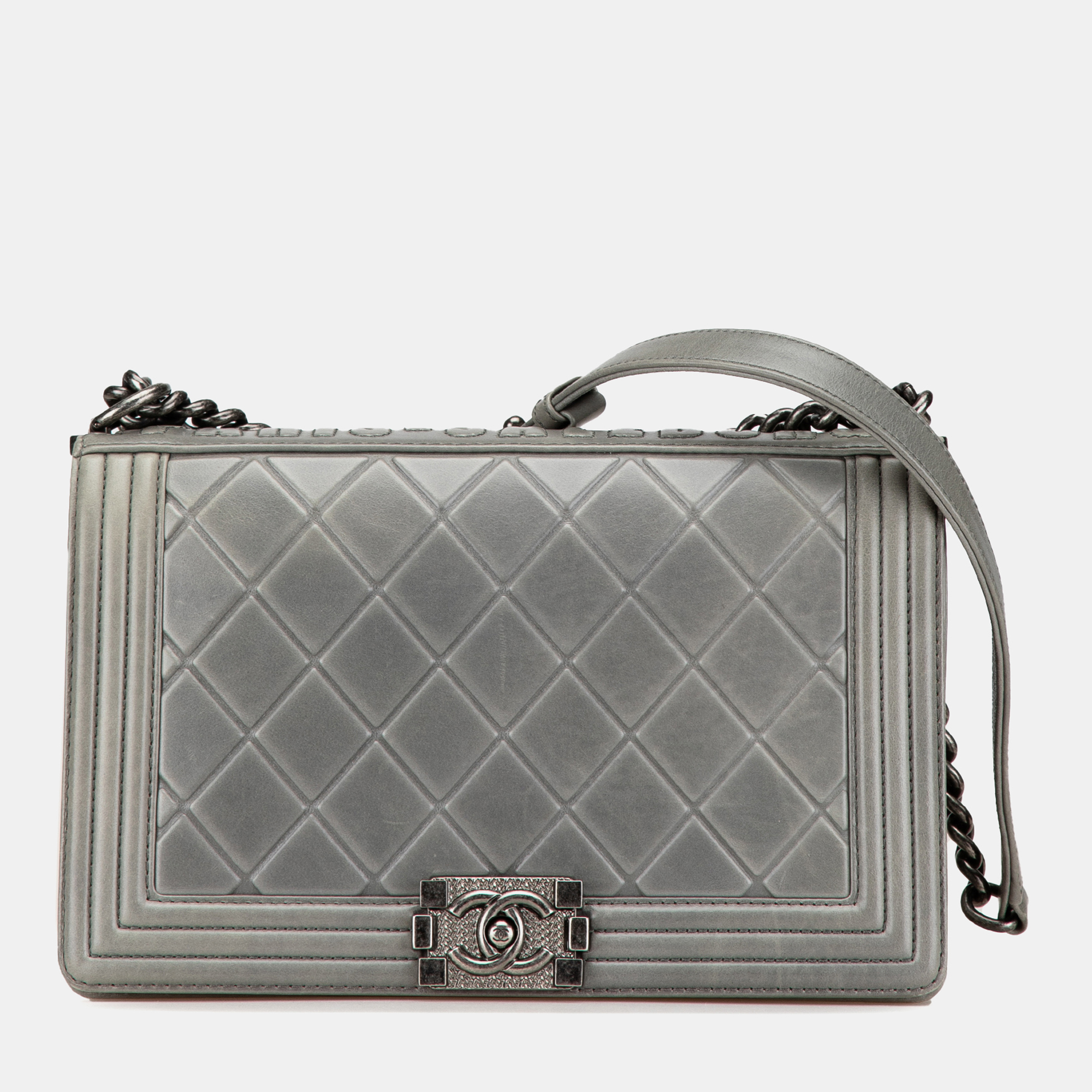 Pre-owned Chanel Grey Paris-salzburg Medium Embossed Calfskin Boy Flap