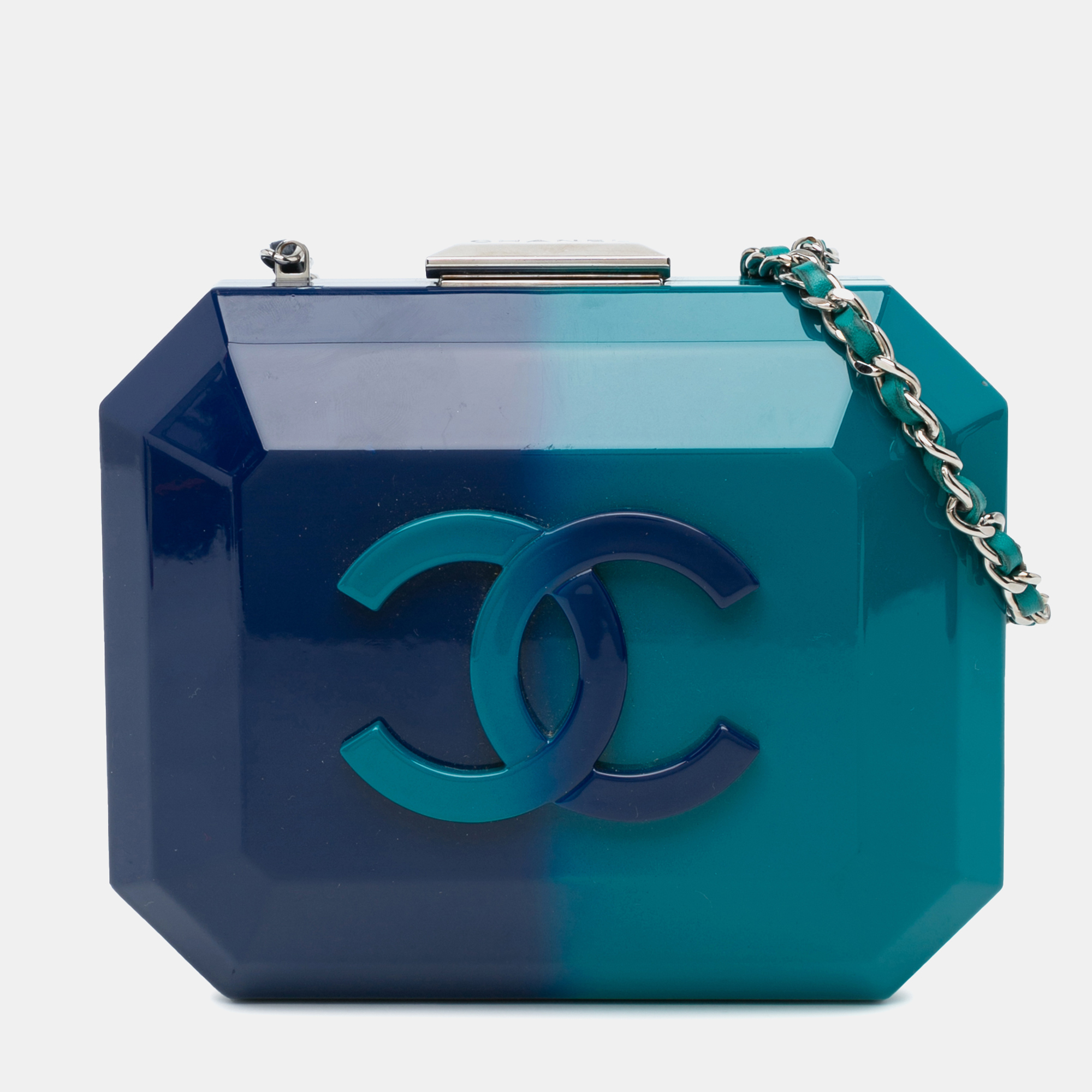 

Chanel Blue CC Ombre Acrylic Clutch on Chain
