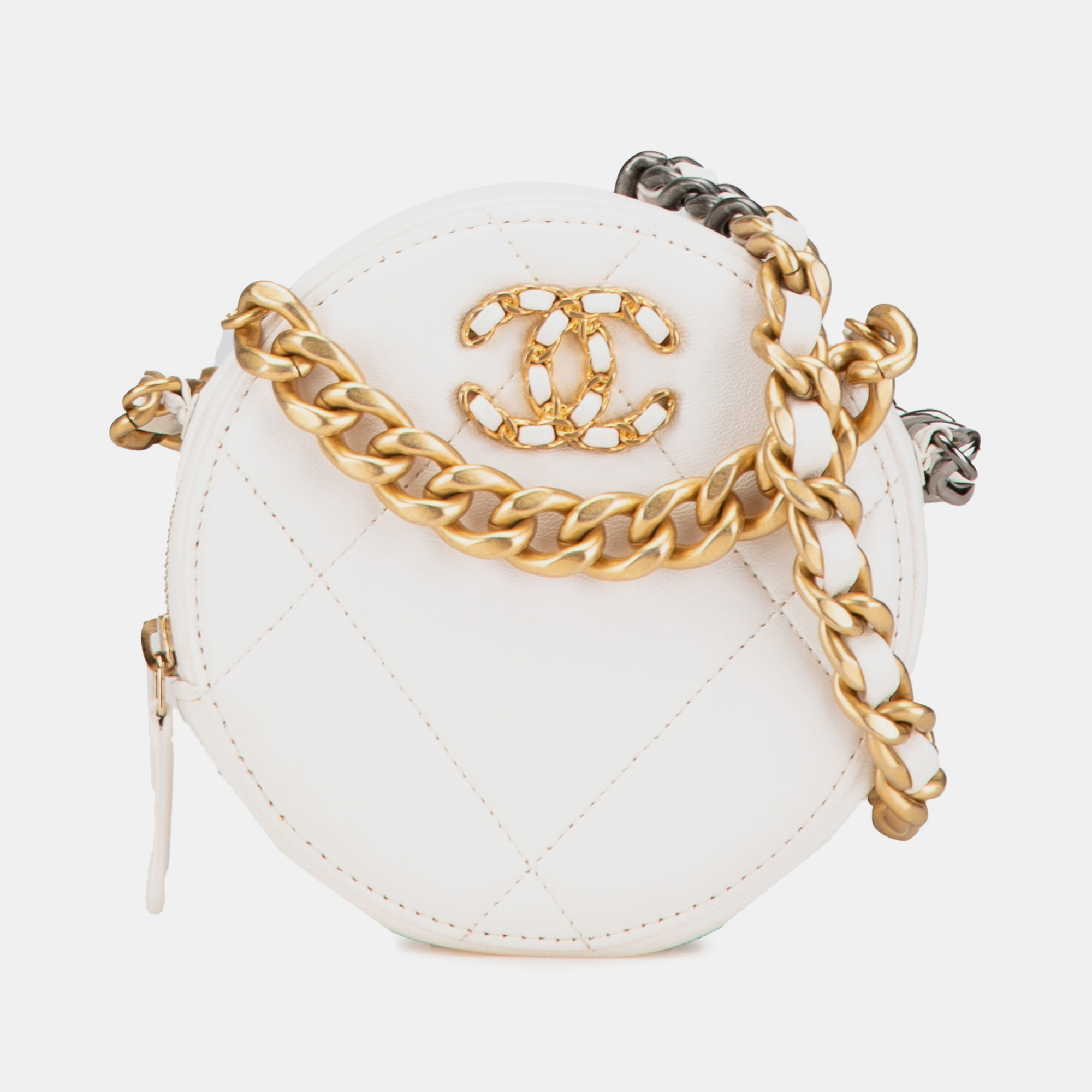 

Chanel White Lambskin 19 Round Clutch with Chain