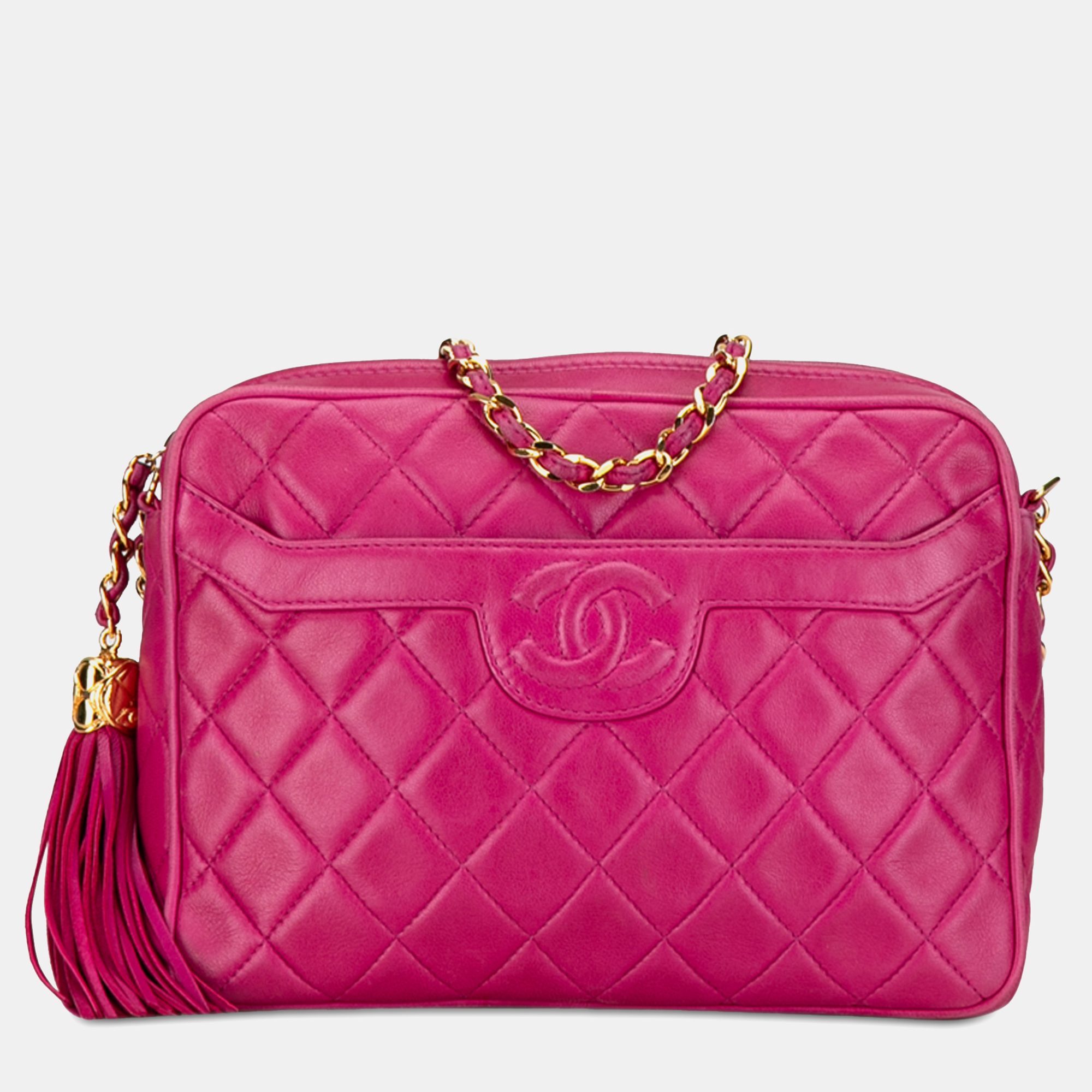 

Chanel Pink CC Quilted Lambskin Tassel Crossbody