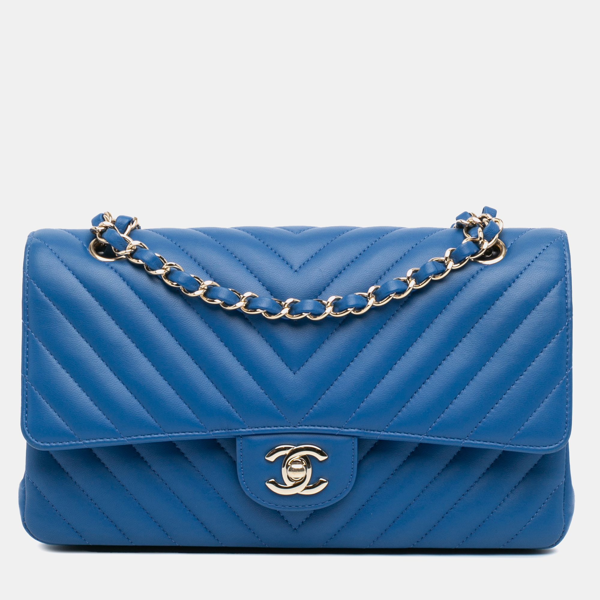 

Chanel Blue Medium Classic Chevron Lambskin Double Flap