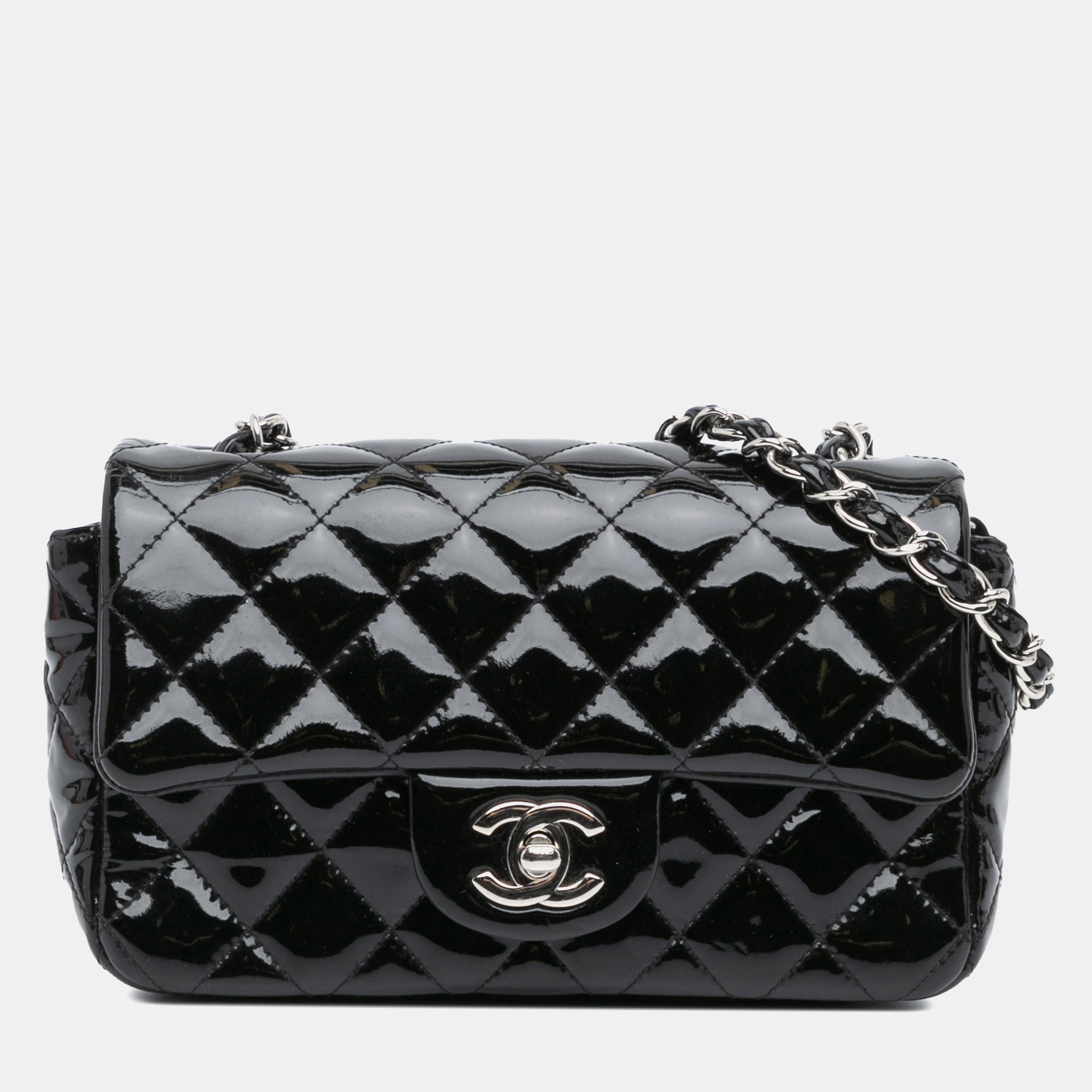 

Chanel Black Mini Rectangular Classic Patent Single Flap