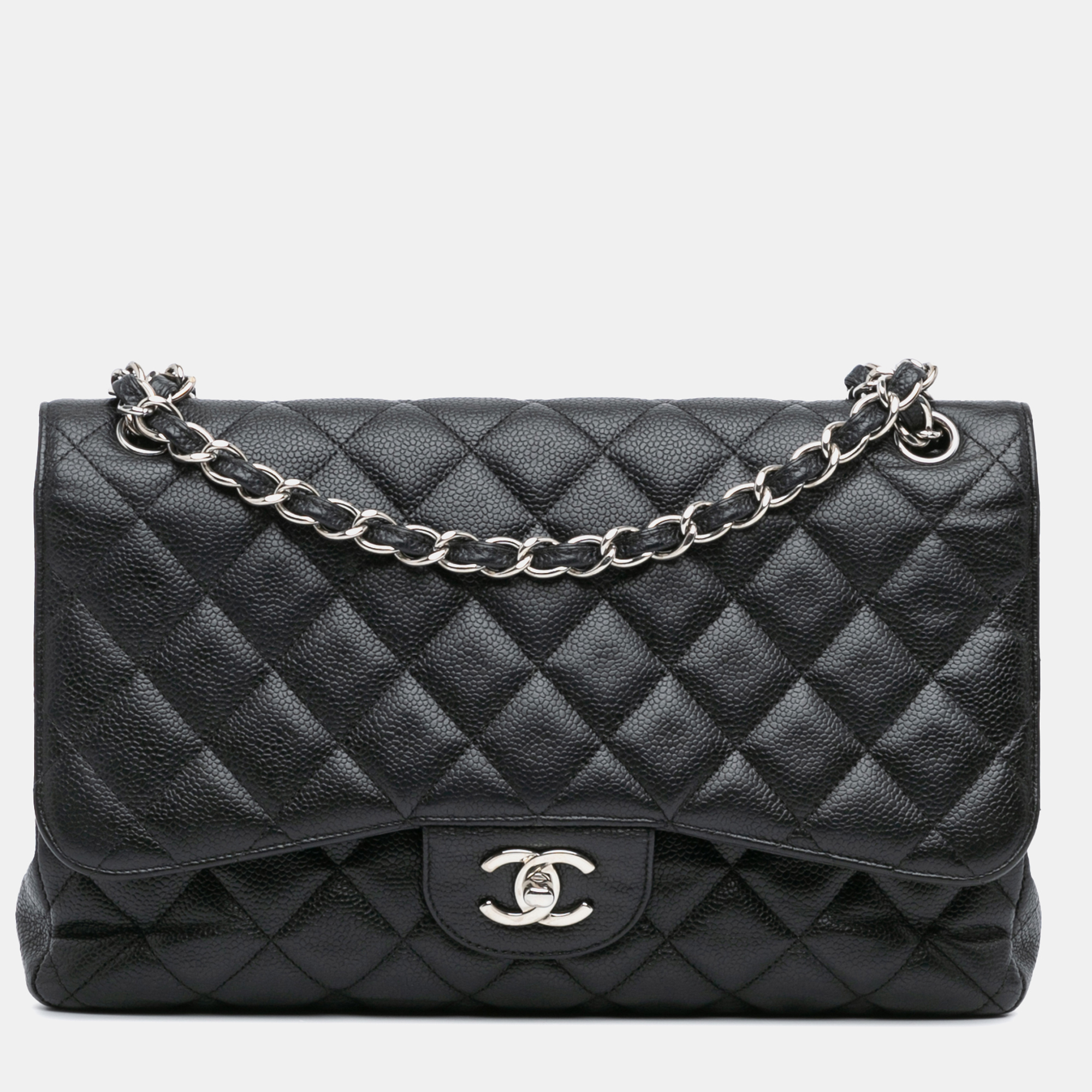 

Chanel Black Jumbo Classic Caviar Double Flap Bag
