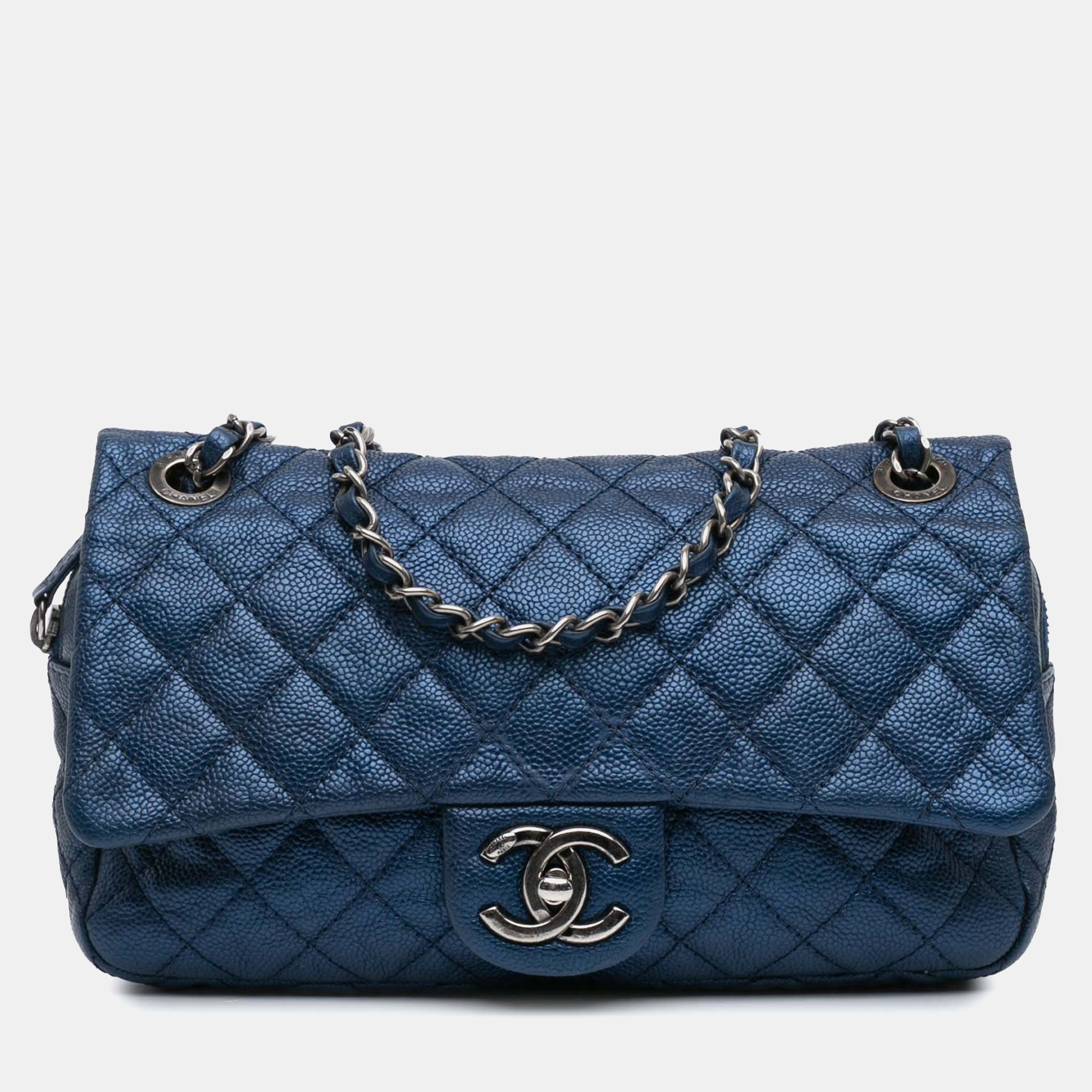 

Chanel Blue Medium Quilted Iridescent Caviar Easy Flap Bag