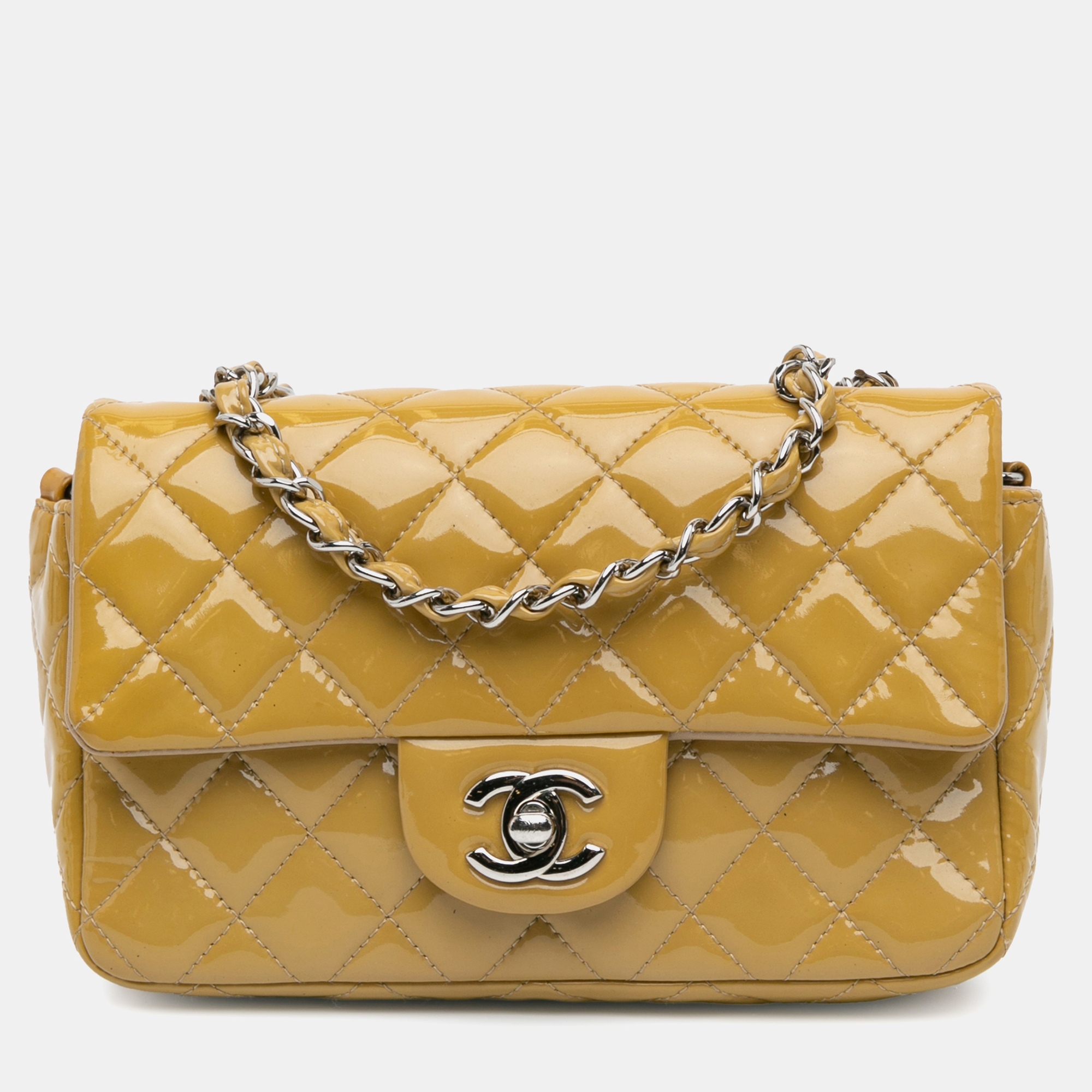 

Chanel Yellow Mini Rectangular Classic Patent Single Flap Bag