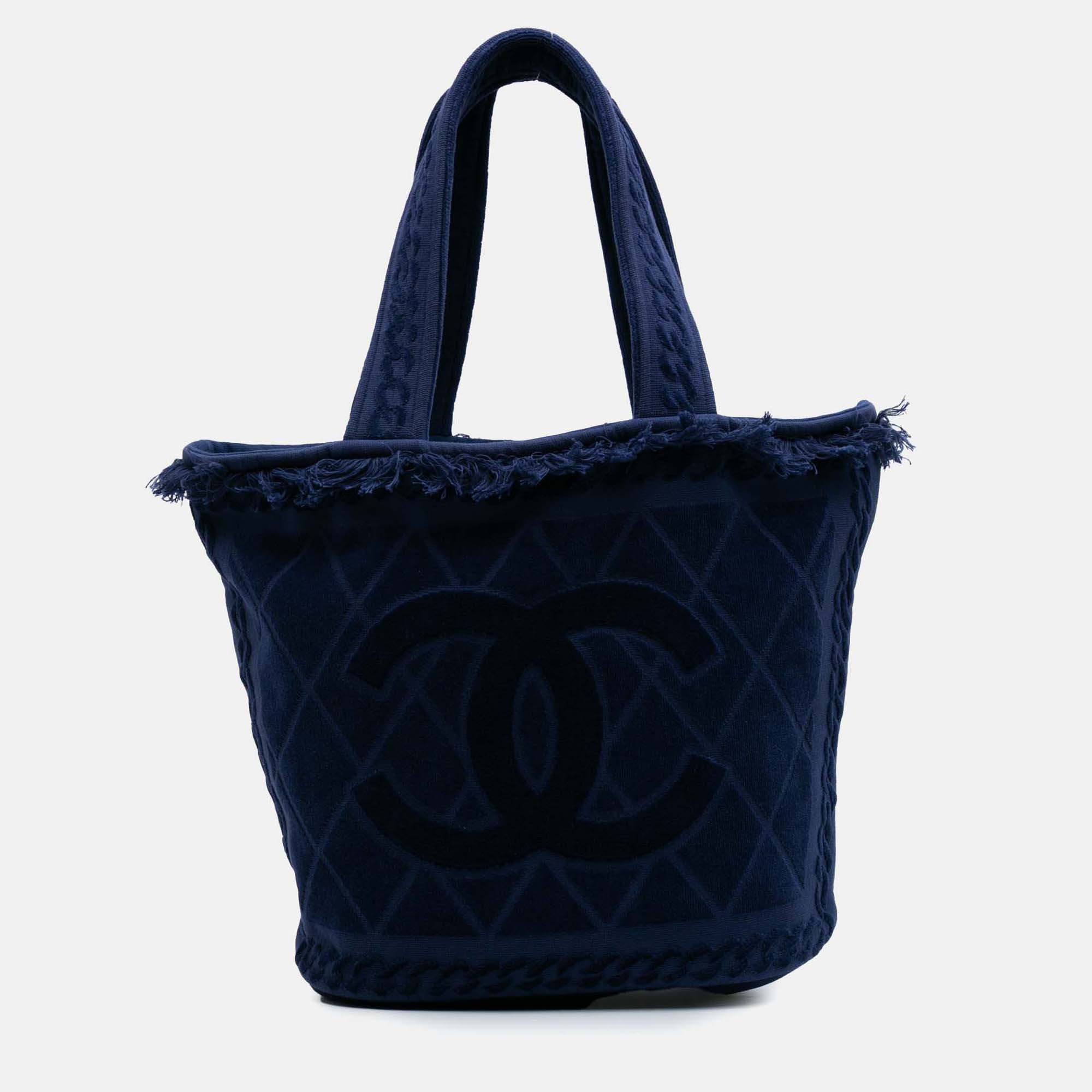 

Chanel Blue CC Terry Cotton Beach Tote Bag